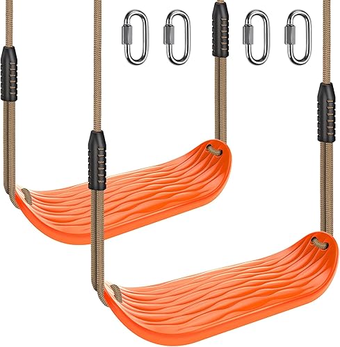 Miniatura 12 de SELEWARE Asiento de columpio de plástico antideslizante, juego de columpio de árbol resistente con cuerda ajustable y mosquetones para niños y Azul,