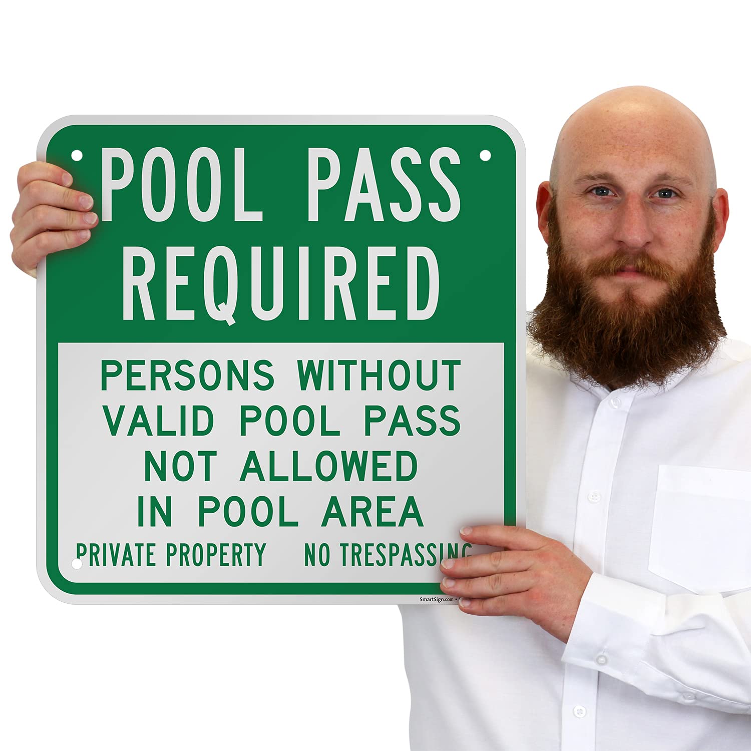 SmartSign Pool Pass Required, Persons Without Valid Pool Pass Not Allowed in Pool Area Sign, Large 18 x 18 Inches, 80 Mil Thick Aluminum, Rust-Free, USA Made