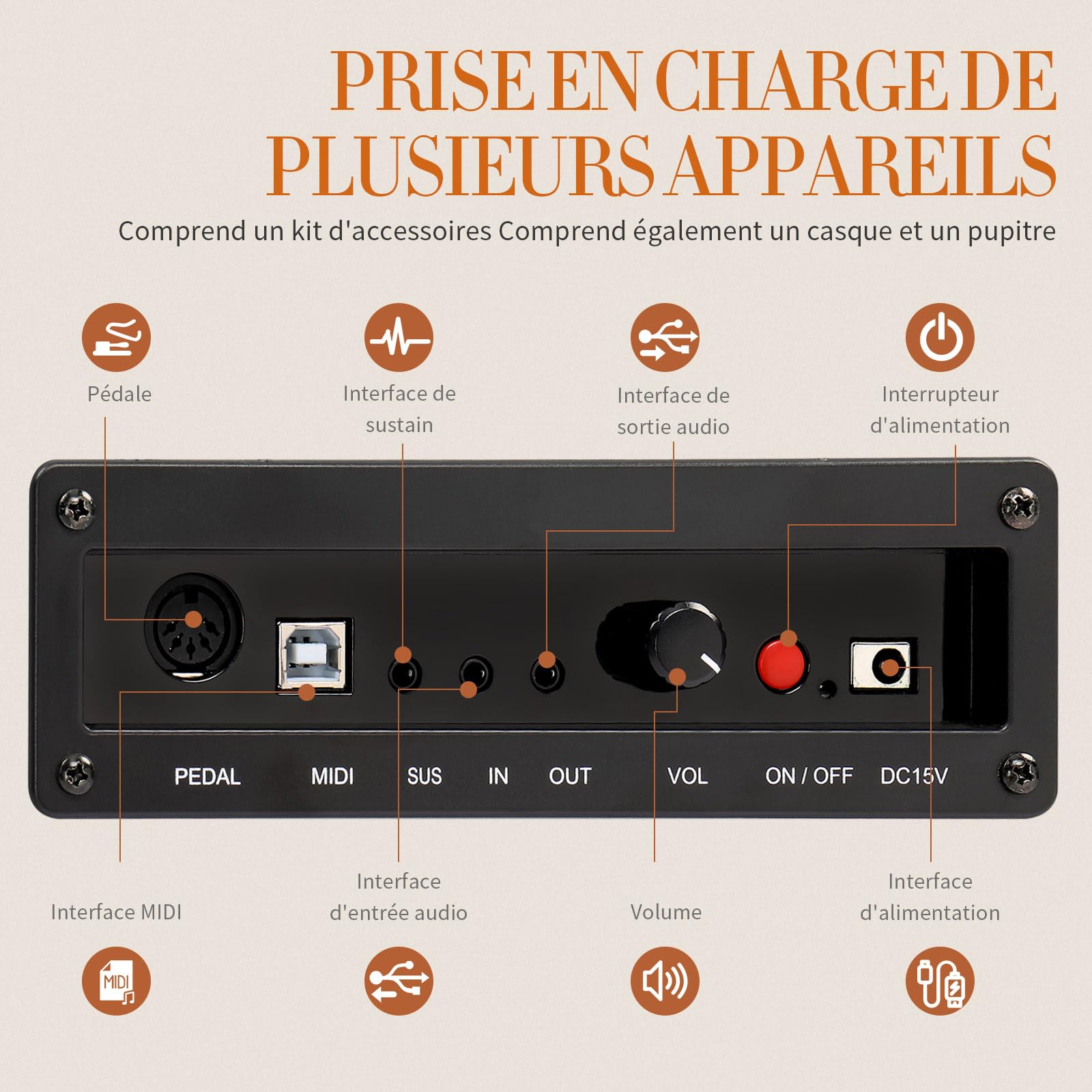 LEADZM Piano Numérique Marteaux 88 Touches, Piano Électrique avec Ressemblant à un Corps de Piano à Queue, avec MIDI-USB, Audio 4 Haut-Parleurs, Système à 3 Pédales, Noir