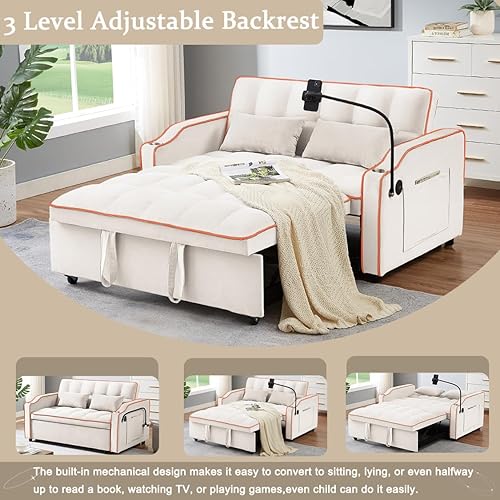 Miniatura 5 de Sofá cama convertible 3 en 1 de terciopelo para espacios pequeños, sofá cama extraíble, respaldo ajustable, almohadas lumbares (rosa)