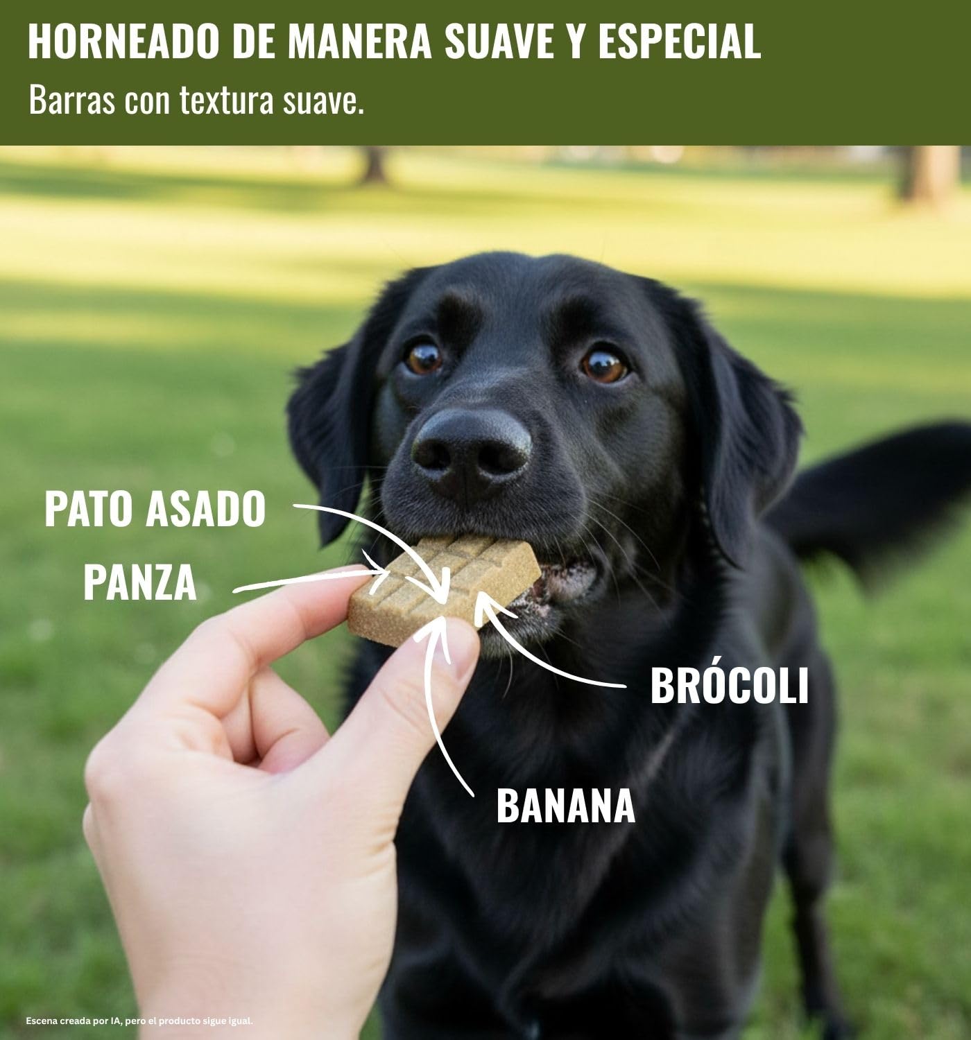 RiNa - Caja para golosinas para perros (6 x 10 cm, con carne de pato, brócoli, plátano y rumen verde)