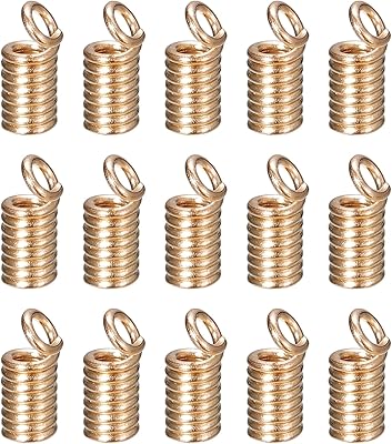 uxcell 300Pcs Coil Cord Ends, 3.5x8.5mm Iron Spring Tube Cap Clasps with Loops for DIY Jewelry Craft Making, Light Golden