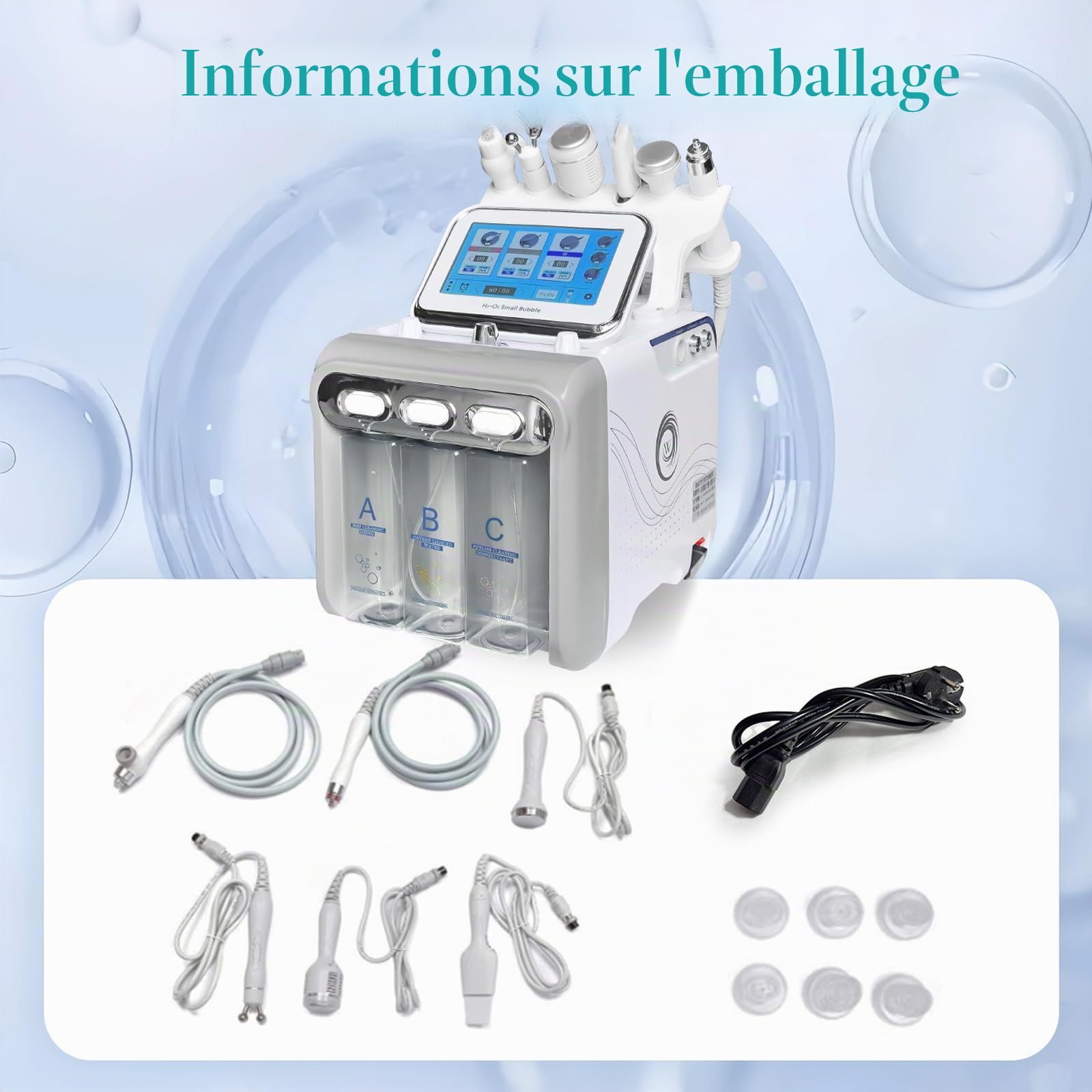 Machine de soins du visage 6 en 1 à hydrogène et oxygène avec écran LED, machine faciale multifonctionnelle Aqua pour le nettoyage de la peau, machine faciale à hydrogène oxygène pour soins de la peau