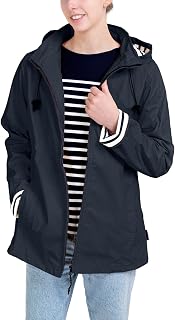 Regenjacke Damen, von XS bis 4X, Französische Marke ERQUY, Regenmantel Damen mit Kapuze Gestreiftes Futter im Matrosenstil, Modischer Damen Übergangsmantel- in Große Größe verfügbar