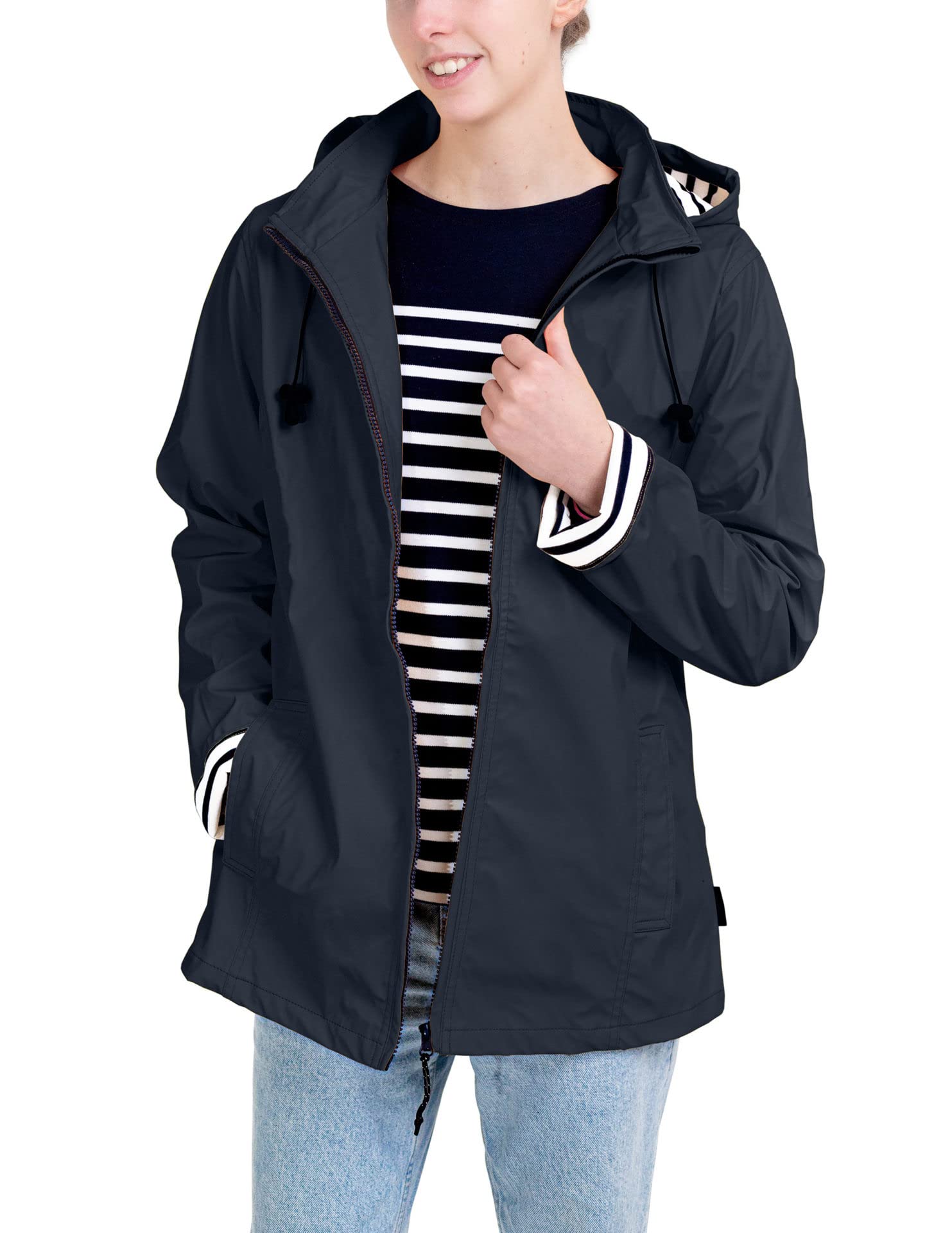 Breizh Ocean - Ciré Femme Imperméable, du XS au 4XL, Création Française ERQUY - Coupe Vent avec Coupe Ajustée et Intérieur Rayé Style Marinière - Manteau Femme