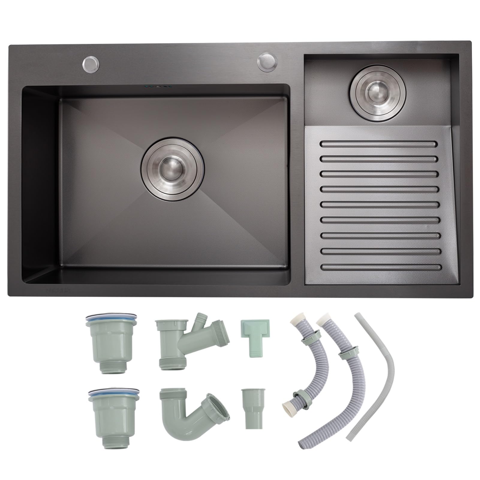 LMYSXAOZ Utility Room and Laundry Sink - Heavy Duty Black SUS 304 Stainless Steel with Integrated Washboard, Easy Clean Double Bowl Design for Bathroom