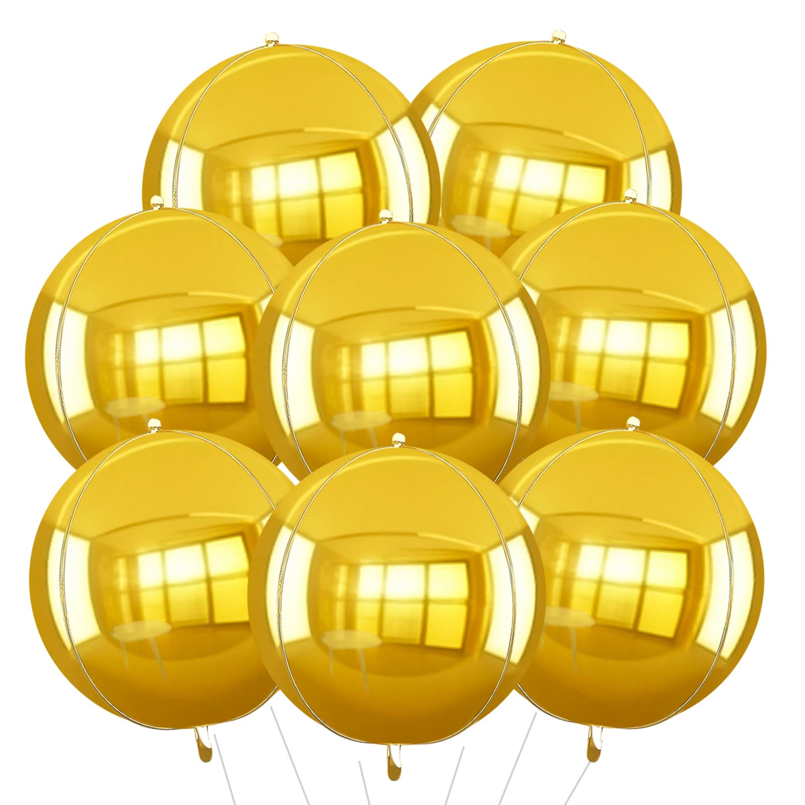 TONIFUL 8pcs Hangable Gold 4D Round Sphere Foil Mylar Balloon 22inch Large Aluminum Film Balloon Gold Mirror Metallic for Birthday Party Wedding Bridal Shower Decoration Christmas New Year Supplies