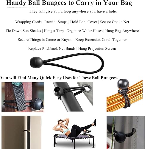 Miniatura 7 de Paquete de 25 cuerdas elásticas de bolas de 6 pulgadas, correas de lona de látex natural resistentes para exteriores con bolas, cuerda elástica para