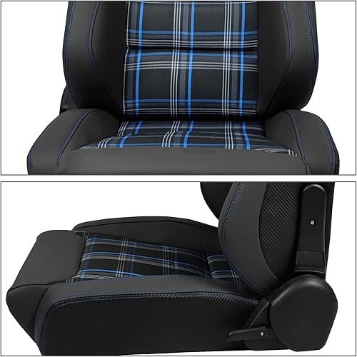 Miniatura 9 de IKON MOTORSPORTS, Asientos universales de microfibra de piel sintética y cuero de carbono, con deslizadores dobles, asiento deportivo reclinable