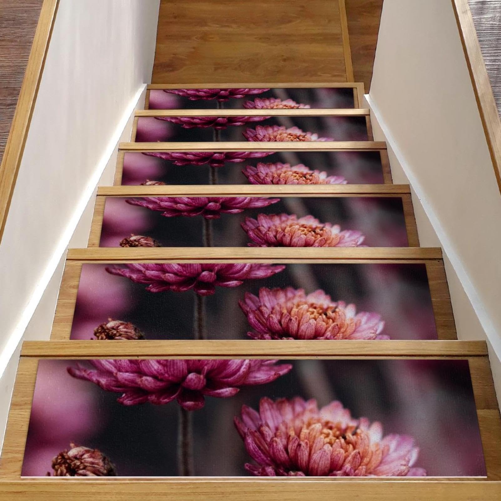 Tapis d'escalier antidérapants : lot de 15 marches à motif de roses pour escalier en bois