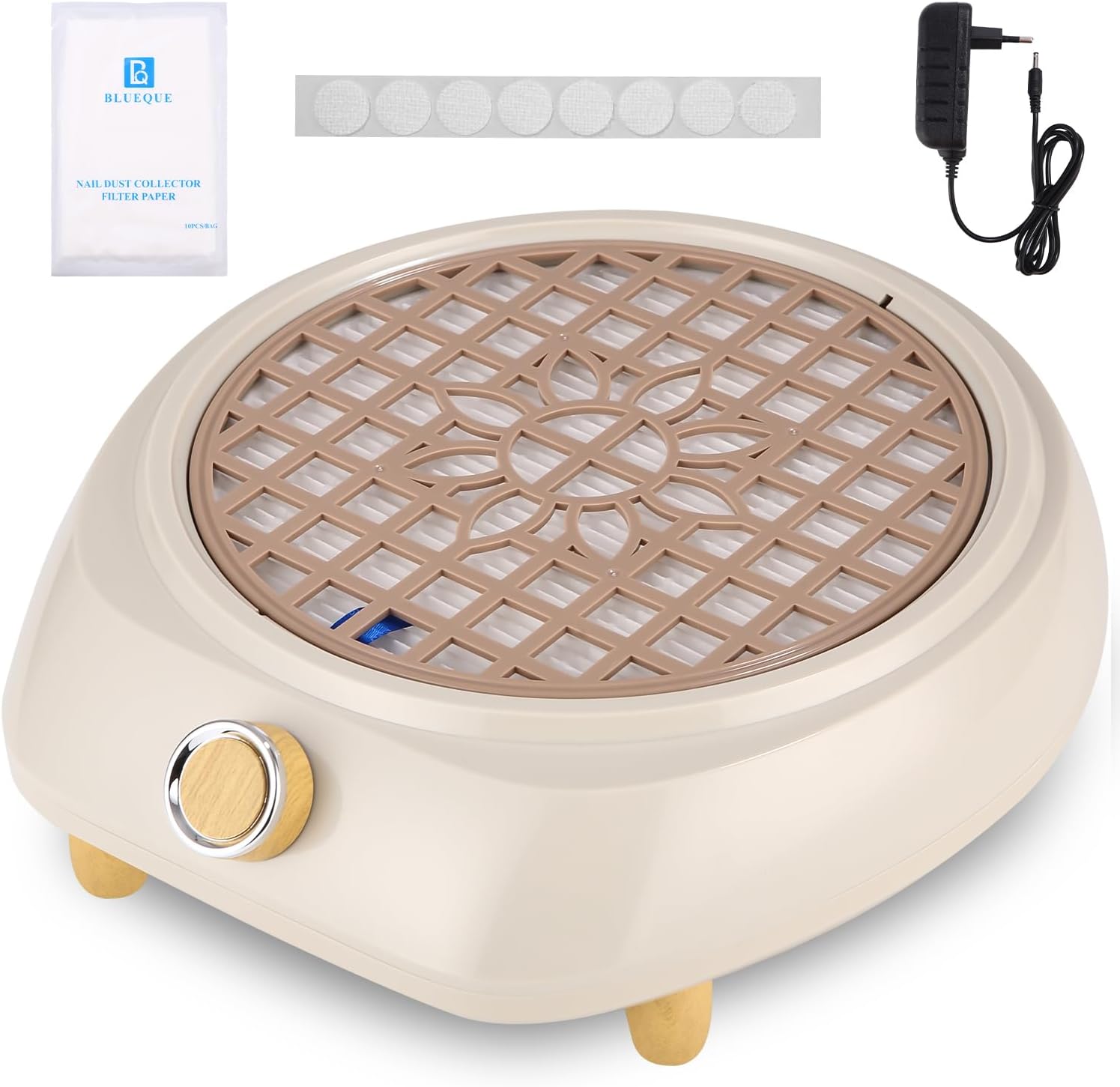 Yulado 100 W stofafzuiging voor nagels, 5000 tpm nagelstofzuiger, wit, professioneel huishouden en stofafzuiging, nagelstudio met filter, gereedschap en accessoires, aardegeel