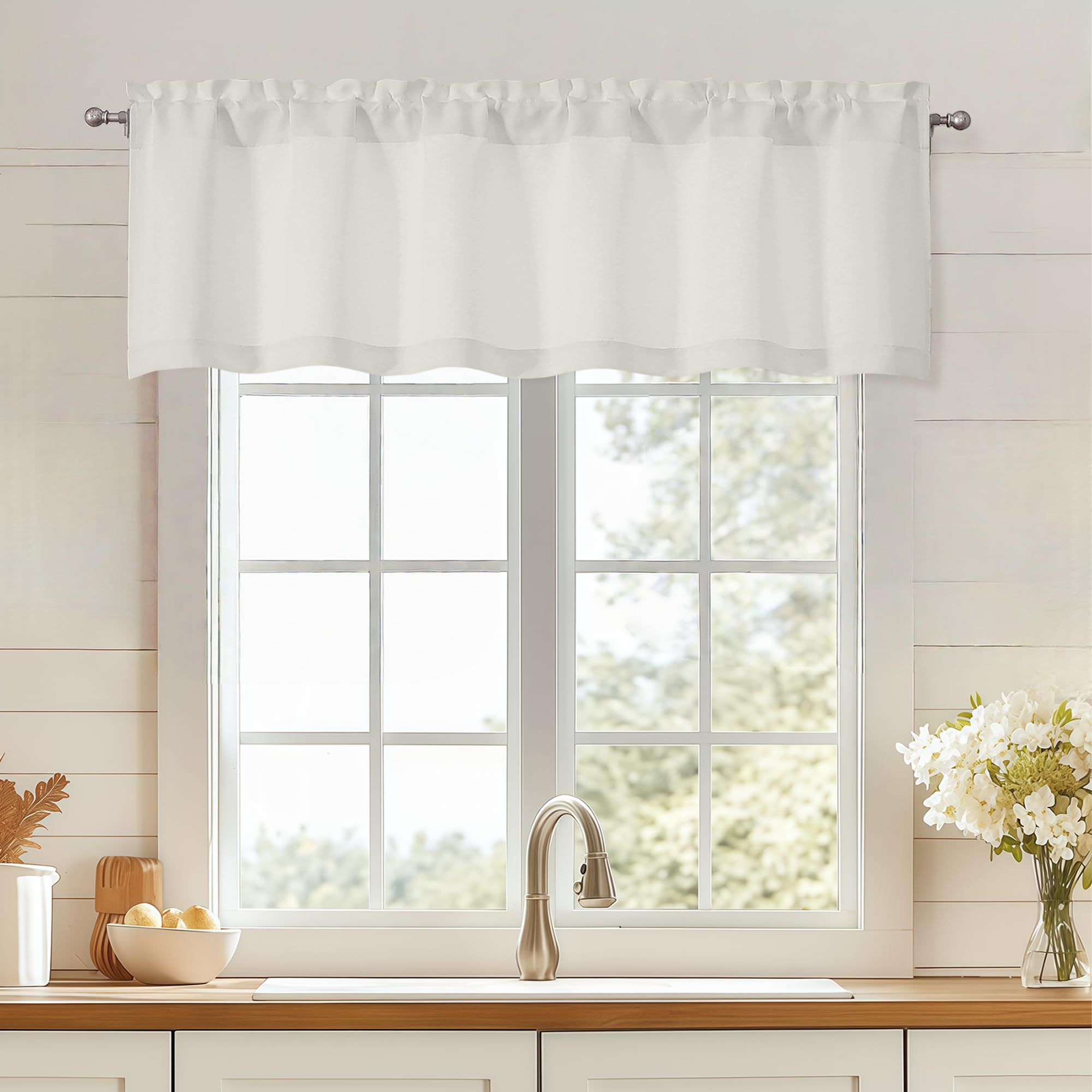 OWENIE Natural Valances for Windows, Light Filtering Small Kitchen Curtains Valance for Bedroom/Living Room, Rod Pocket Privacy Short Solid Modern