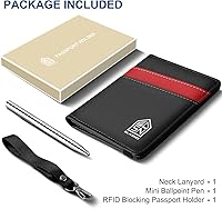 Vista 6 de ELASND Soporte para pasaporte para viaje con cordón para el cuello, funda de pasaporte con bolígrafo, cartera de pasaporte con bloqueo RFID