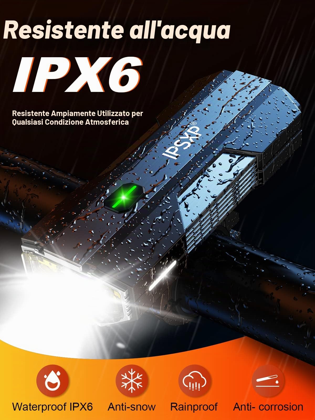 IPSXP Luci Bicicletta LED 4400mAh Luci Bici, Ricaricabili USB 5000 Lumens Luce Bici, 12 ore di utilizzo & Funzione Power Bank, IPX6 Impermeabile, Adatto a Tutti i Tipi di Bicicletta
