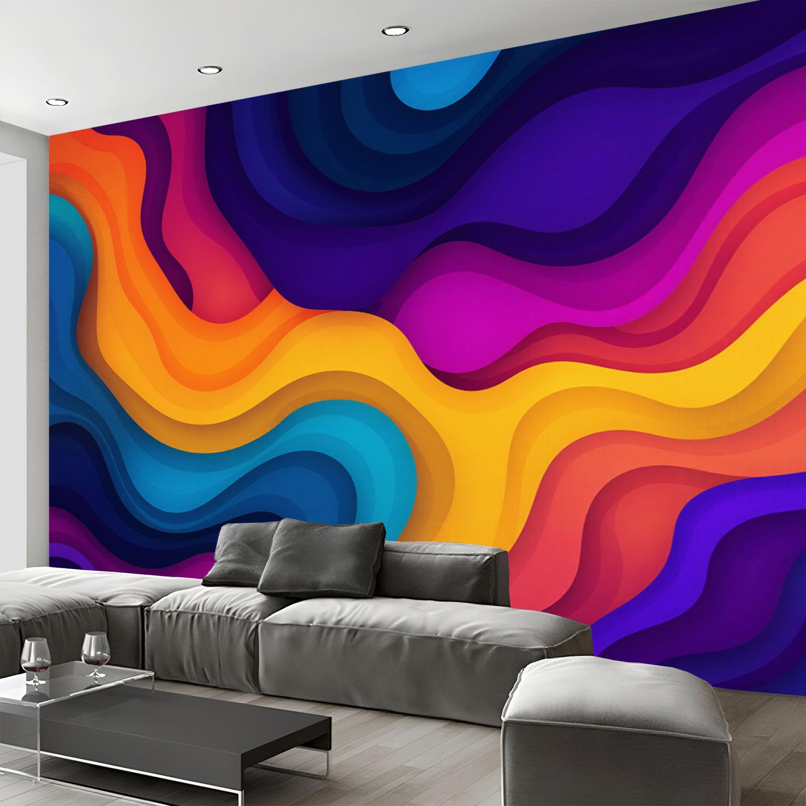 Papier peint vagues contrastées géométrie abstraite décoration murale