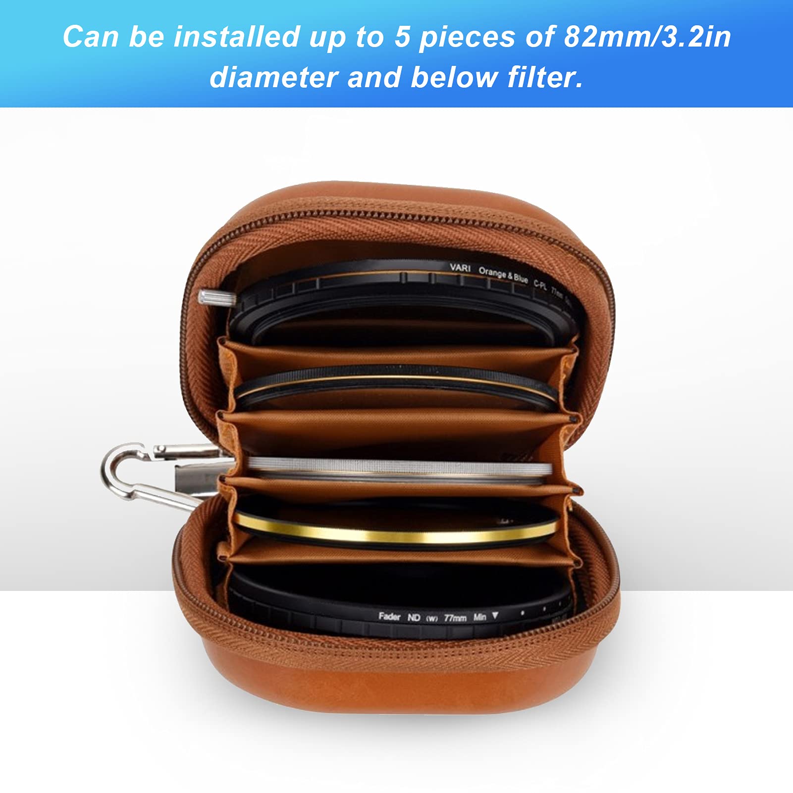Tissting éTui de Rangement Filtre d'Objectif,PU Étui étanche Pochette pour Filtre D'objectif étui de Transport pour 5filtres Jusqu'à 82mm Étui de Filtre pour Objectif