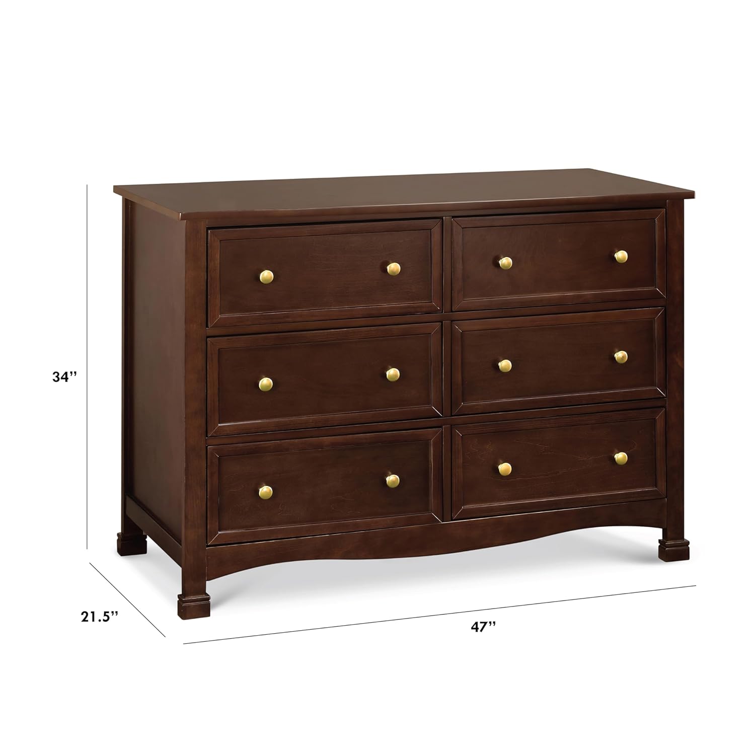Ebony Horizontal Double Nursery Dresser with 6 Spacious Drawers