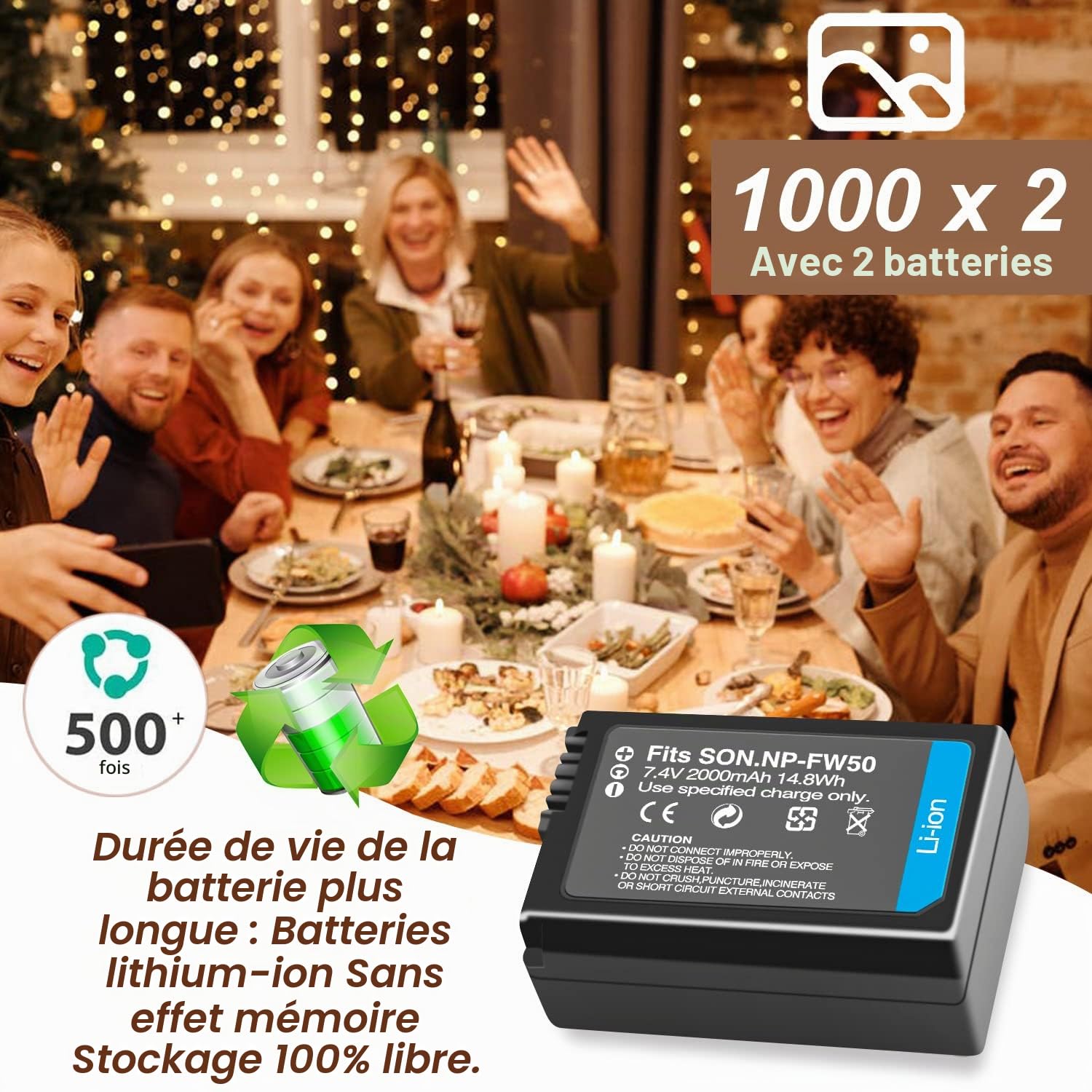 Batteries NP-FW50 2000mAh et Chargeur de Batterie pour Sony Alpha 6500 6400 6300 6000 7 7II 7R 7RII RS 7SII A7 A7II A7R A7RII A7S A7SII A6500 A6400 A6300 A6000 A7S2 NEX-3/5/7 (Pack de 2)