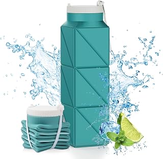 610ml Collapsible Water Bottles Upgrade Foldable Water Bottle BPA Free Reusable Lightweight LeakProof Silicone Water Bottles 20.6oz for Travel Gym Hiking Office Camping Outdoor Sport Green