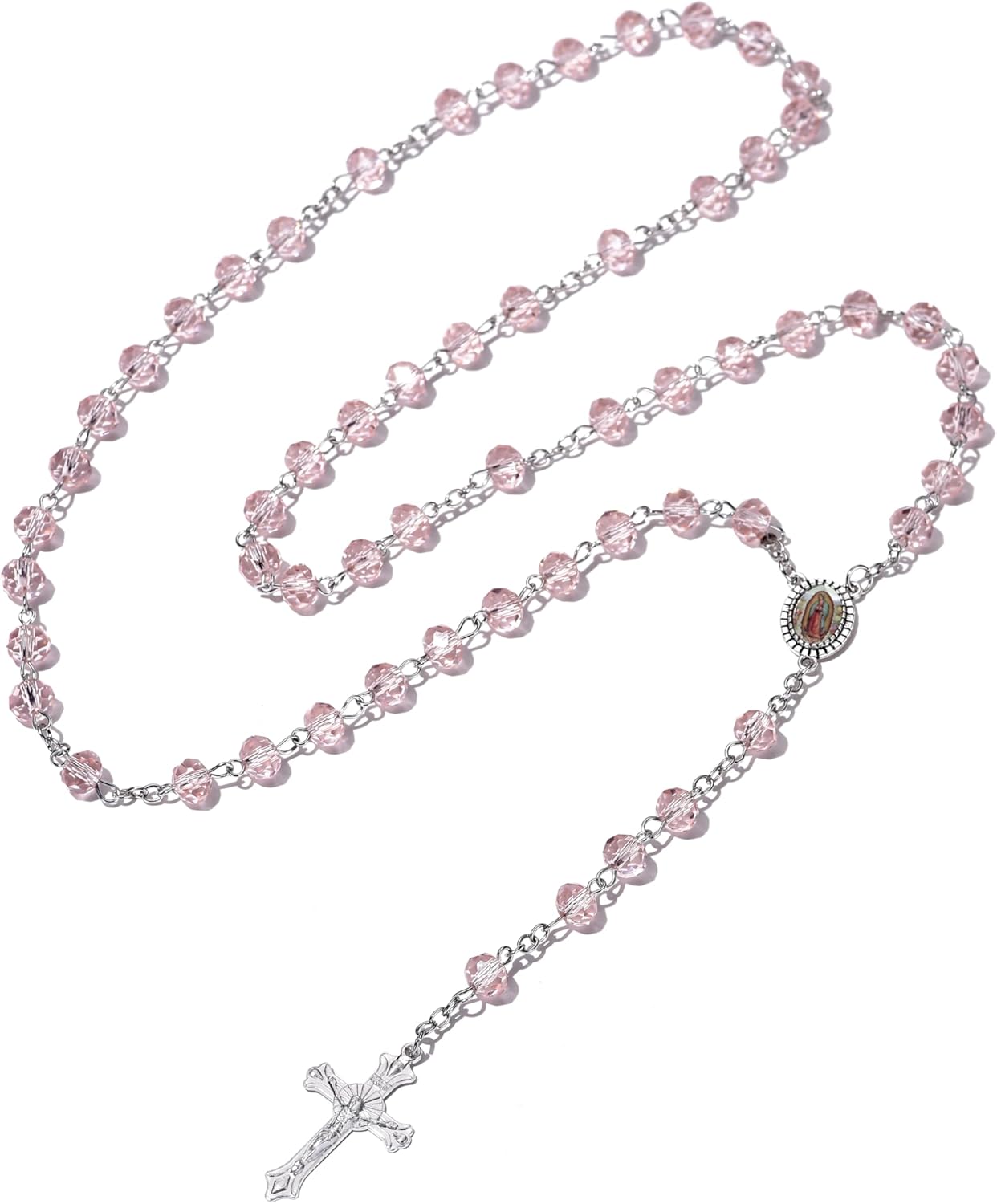 SZQCZB Crystal Rosary Bead Catholic for Women, Our Lady of Guadalupe Medal with Metal Box and 18Pcs Prayer Cards - Image 3