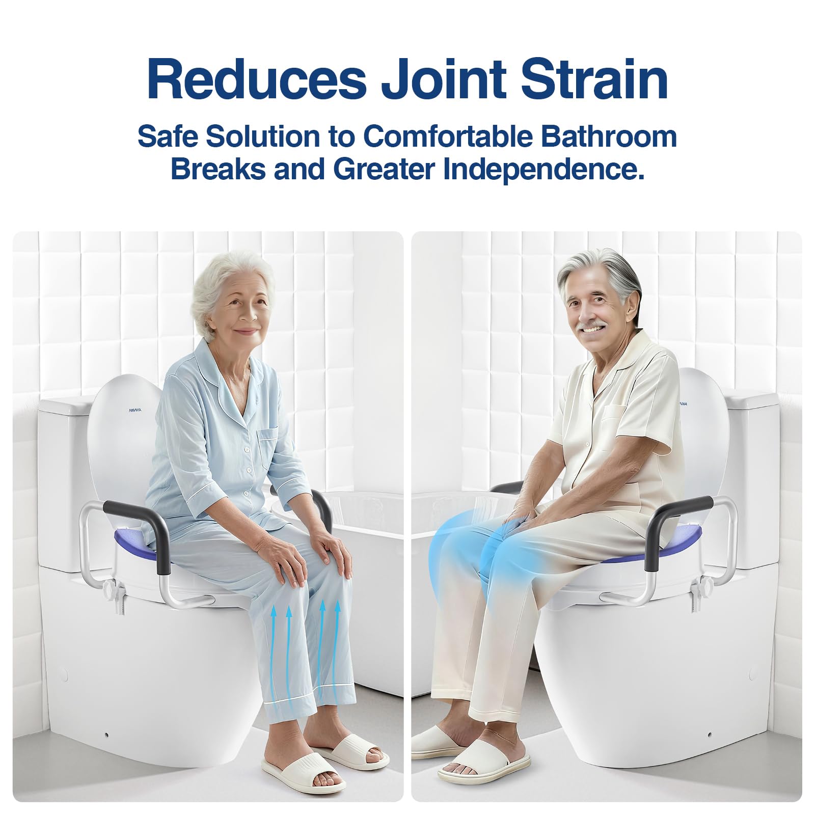 Rehausseur WC Adulte avec Accoudoirs et Couvercle, Siège de Toilette Surélevé 10 cm, Rehausseur Toilette Adulte avec Poignées Rembourrées, Charge 200 kg, Toilette Post Opératoire (N1FYT16)