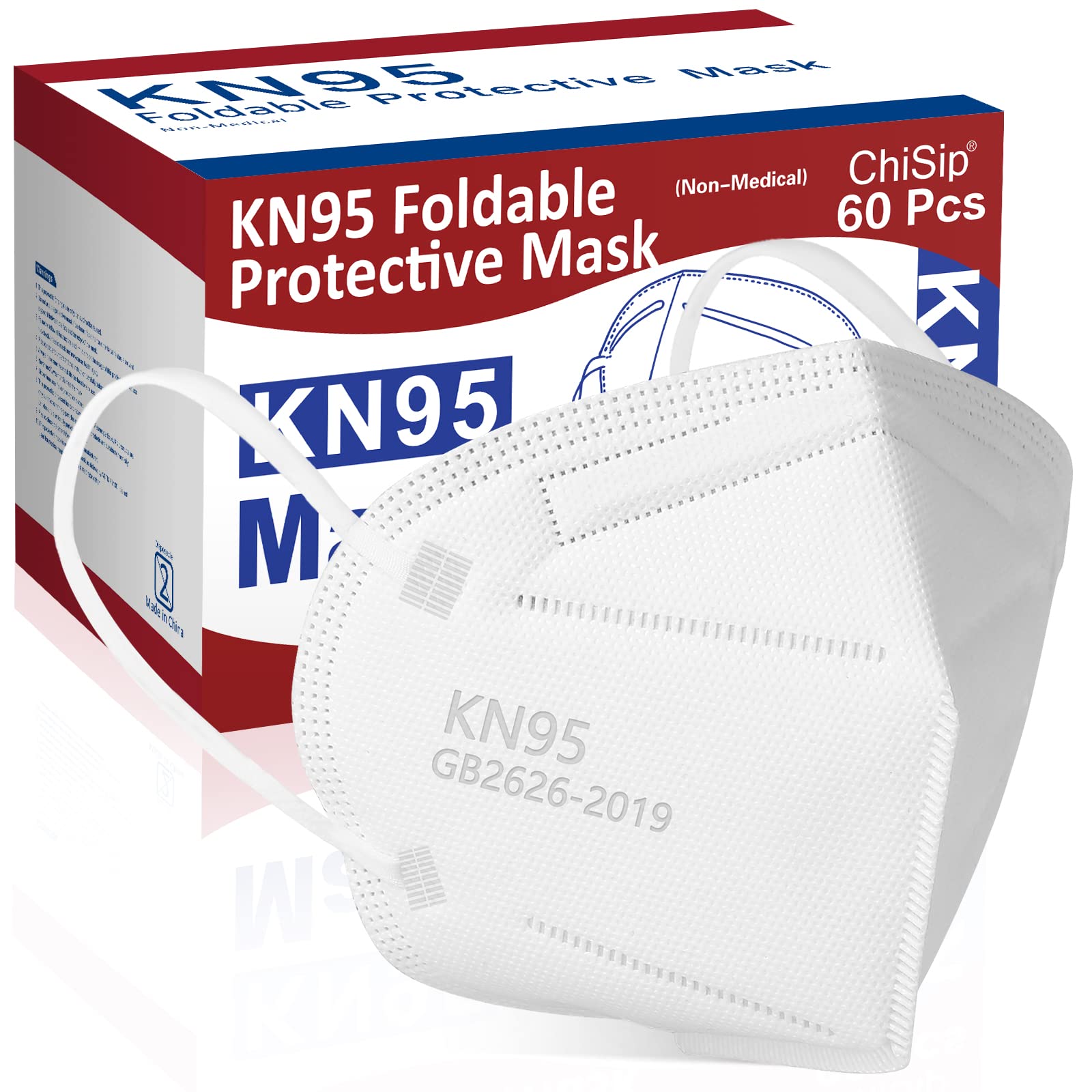 ChiSip KN95 Face Mask 60Pcs, 5 Layer Design Cup Dust Safety Masks