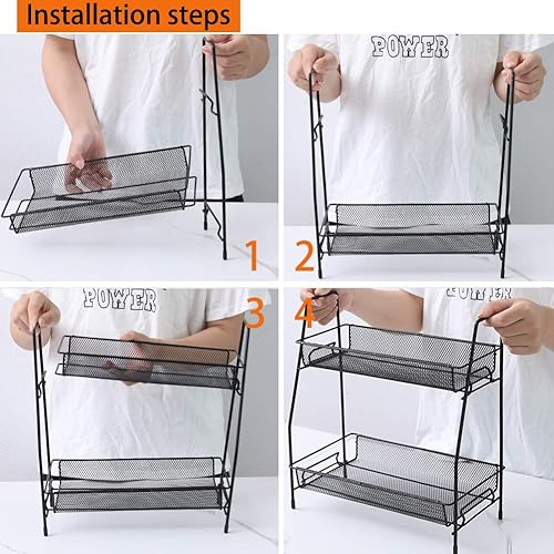 Miniatura 6 de Estante de almacenamiento de especias de metal de 2 niveles para cocina, encimeras, armarios, organizador para baño, canasta para oficina y hogar,