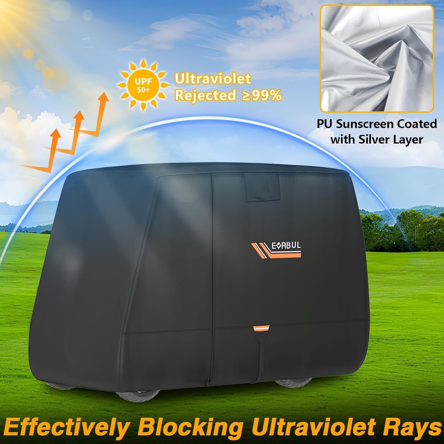 Golf Cart Cover, 420D Waterproof Golf Cart Covers with Three Zipper Doors Compatible with EZGO, Club Car 6/4+2 Passenger Golf Carts, Windproof Sunproof Dustproof Waterproof Golf Cart Cover