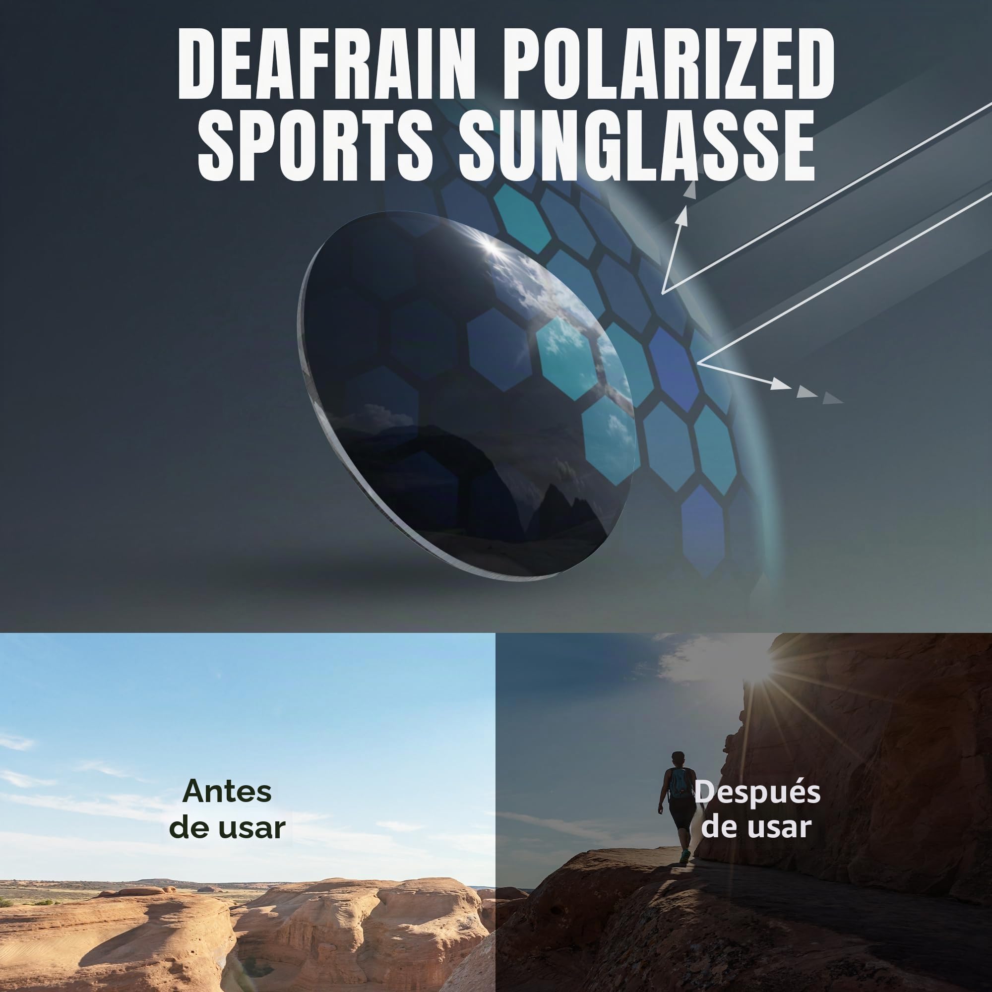 DEAFRAIN Gafas de sol polarizadas con lentes superoscuras para hombres y mujeres, gafas deportivas envolventes UV400 CAT 4 para ojos sensibles