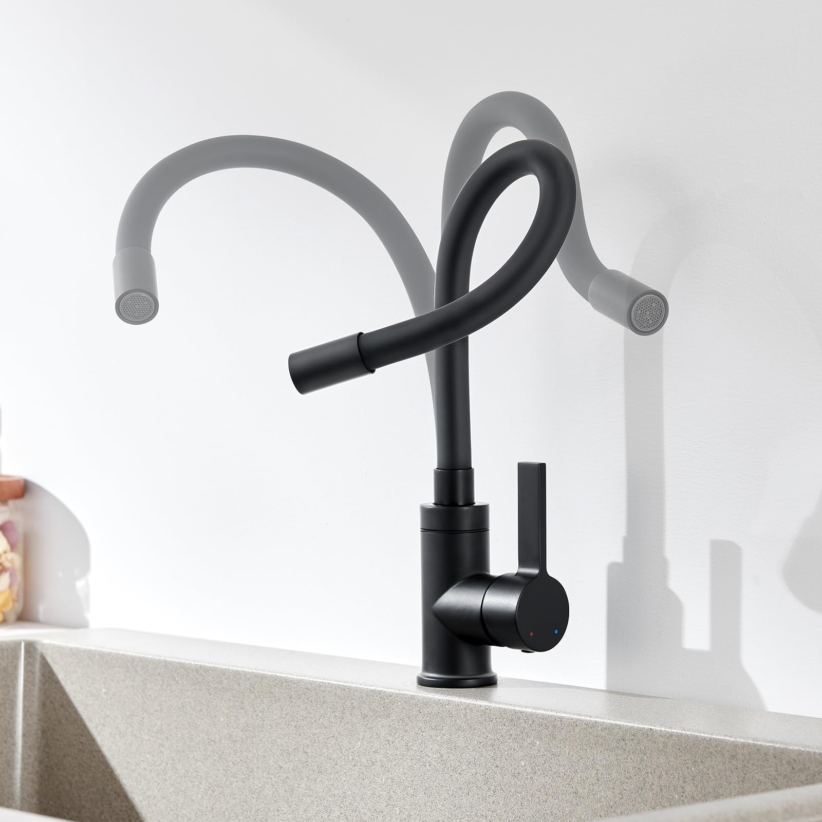 Auralum Wasserhahn Küche mit flexiblem Silikon-Auslauf, Schwarz Matt | Hochdruck Armatur, biegsam & formbar, 360° drehbar, Abnehmbarer Wasserspar-Strahlregler & leckfreie Keramikkartusche