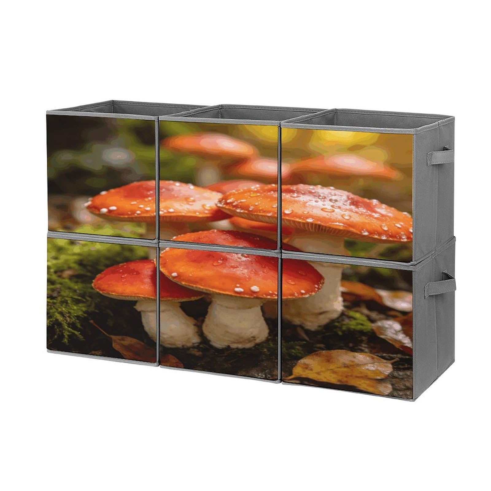 Fodpand Style Happy Mushroom Cube Bins With Double Handles,Set Of 6 Cube Organizer, Stackable And Foldable Storage Bins For Organization, Closet, Shelves, Offices