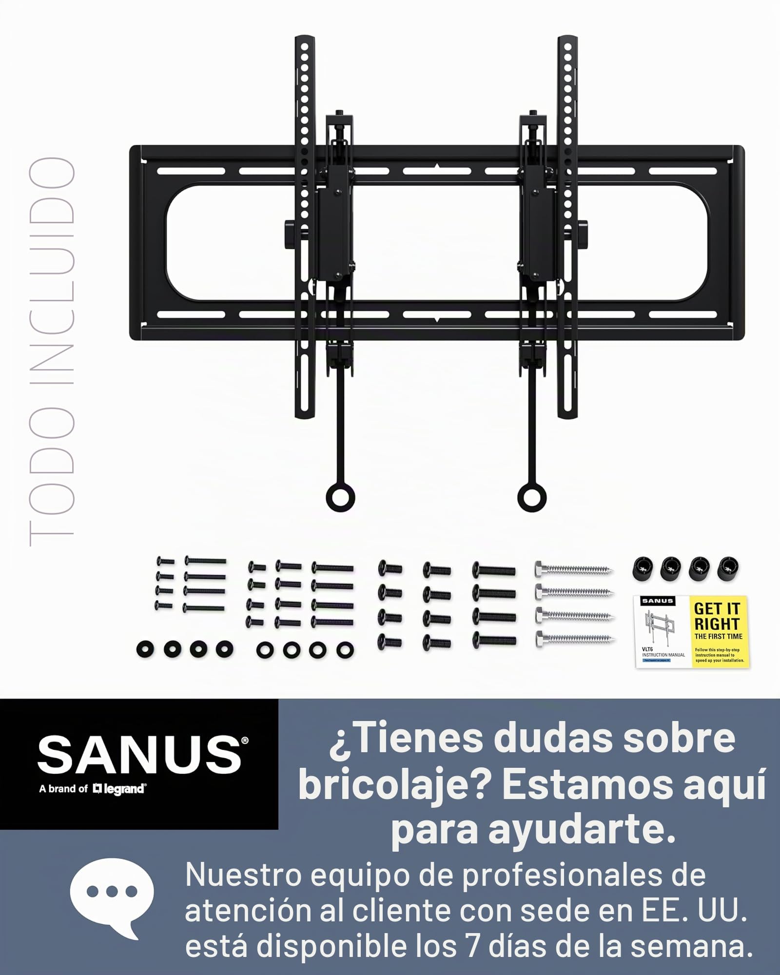 SANUS Soporte de Pared inclinable para televisores Grandes de hasta 229 cm, Soporte inclinable Ajuste Universal, extensión Suave de 14,5 cm Que Permite la gestión de Cables