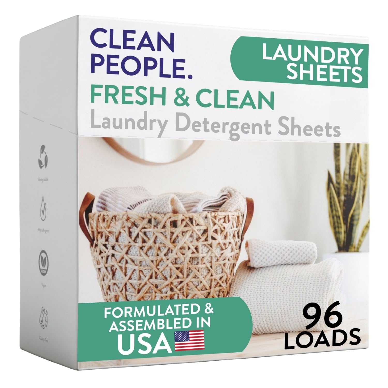 The Clean People Laundry Detergent Sheets - Laundry Soap - Ultra Concentrated, Recyclable Packaging, Stain Fighting - Fresh Scent, 96 Pack