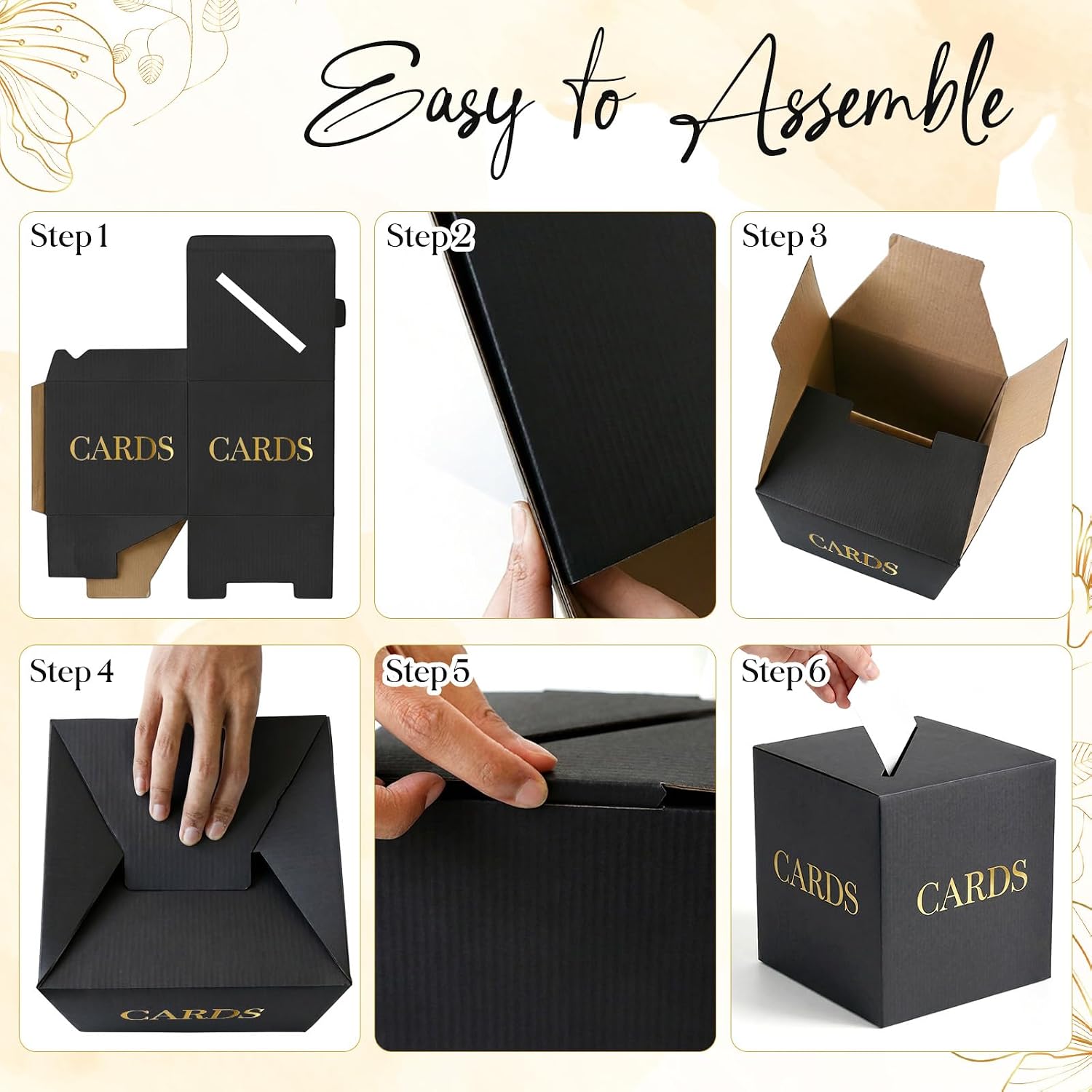 Large Black & Gold Wedding Card Box for Party Reception, Thick Cardboard Money Envelope Cards Holder Gift Box with Slot for Bridal Shower, Graduation, Funeral Memorial, Birthday Party Decorations