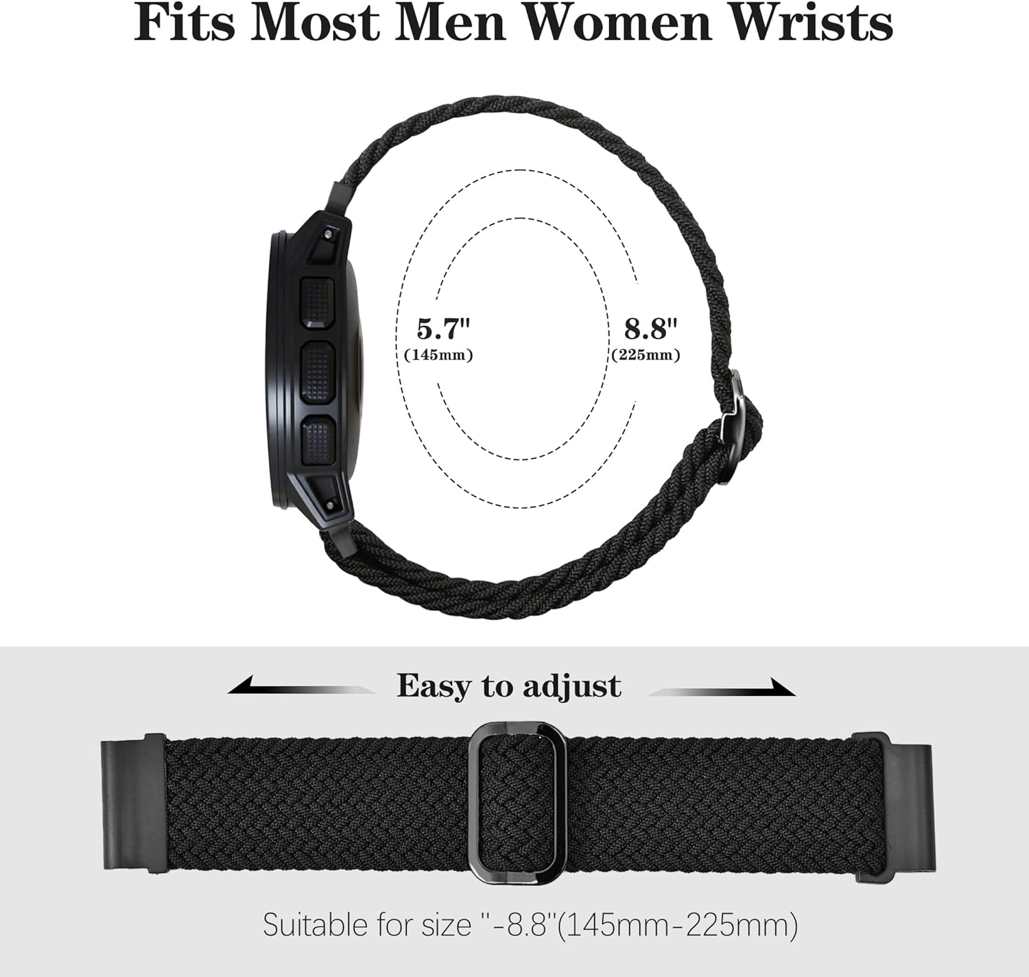 Laband 22mm Braided Nylon Compatible with Garmin Instinct 3 45mm/Instinct 2 Solar/Instinct, Soft Stretchy Sport Strap Woven Loop Elastic Wristbands for Garmin Instinct Tactical/Tide/Esports/Solar - Image 3