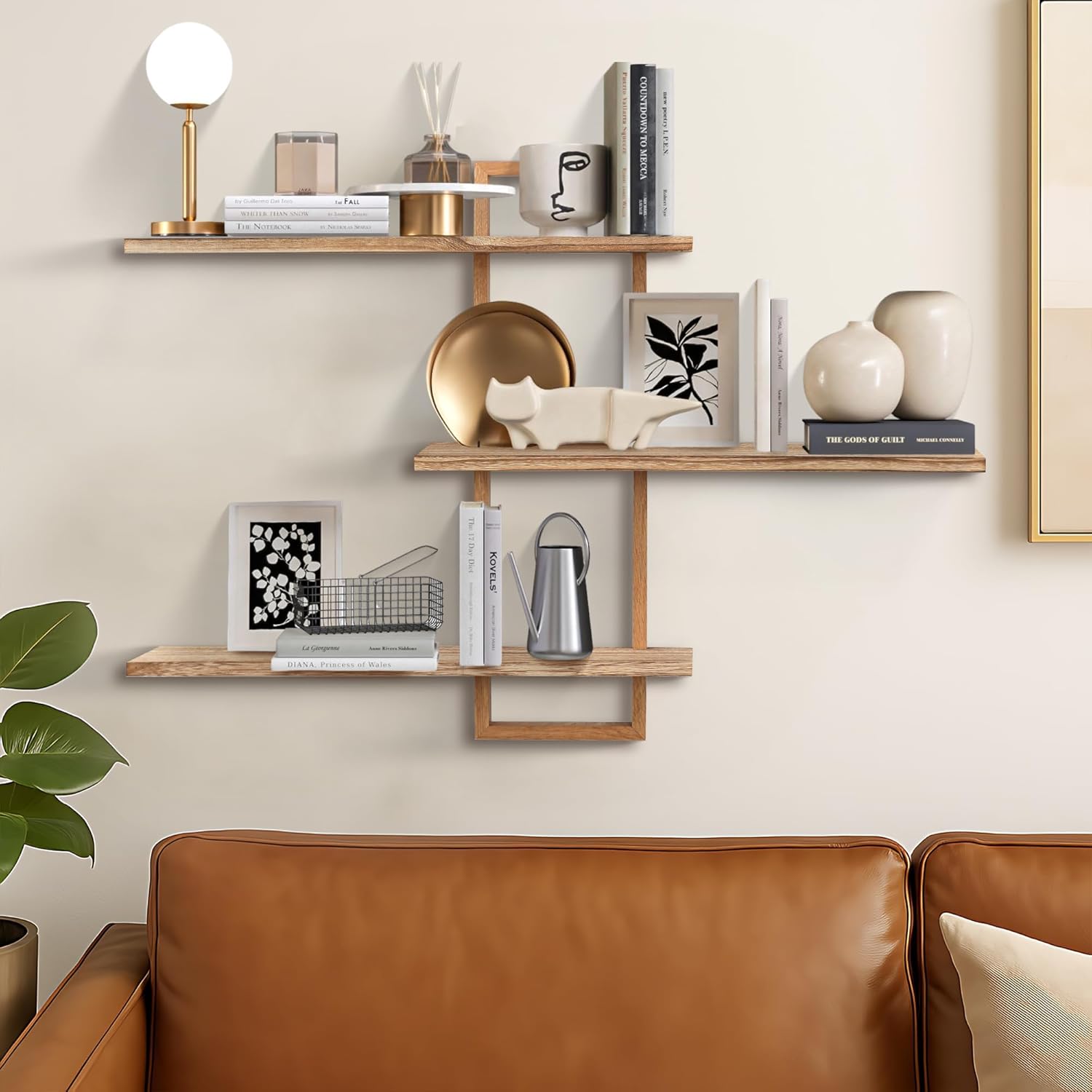 3 tier wall shelves,decorative floating shelf for wall,plants photo shelf storage display shelving wood for living room bedroom kitchen home office decor,modern,large,22 inch(carbonized black) 3 tier carbonized black