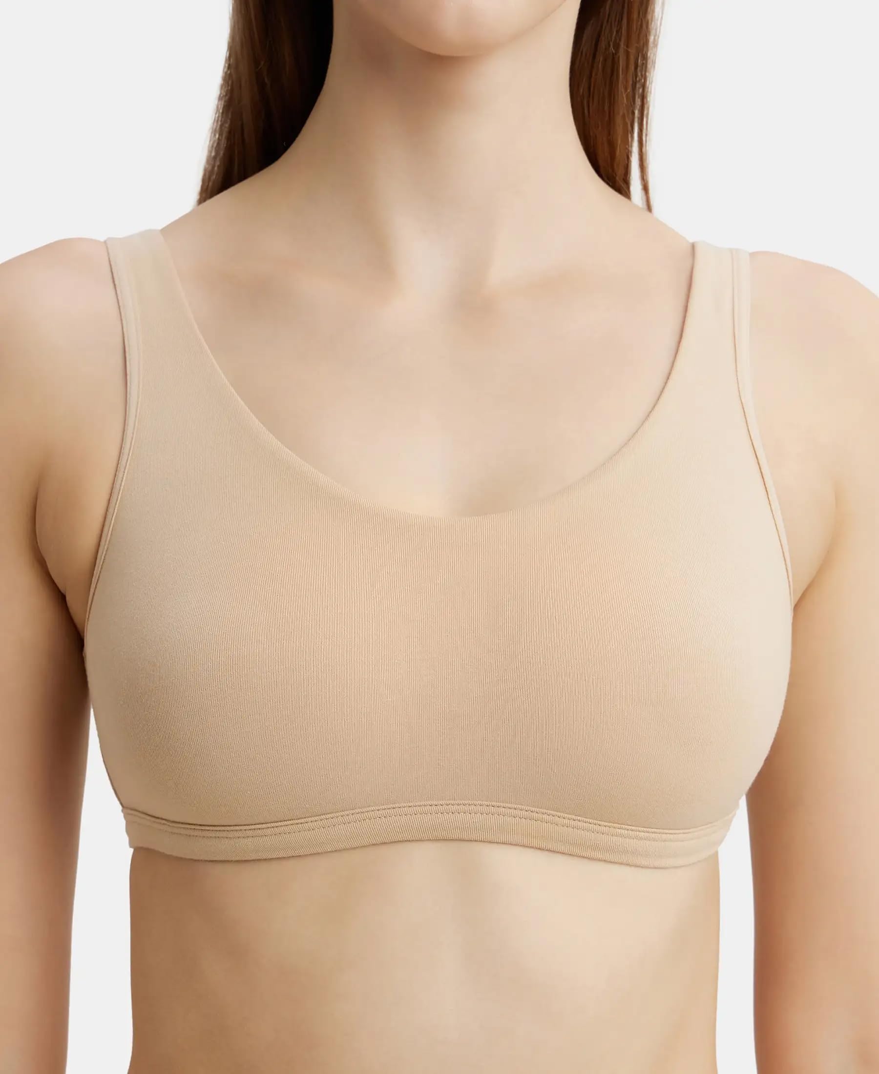 Jockey 1550 Women's Super Combed Cotton Elastane Stretch Slip On Crop Top_Light Skin_M - Image 7 thumbnail