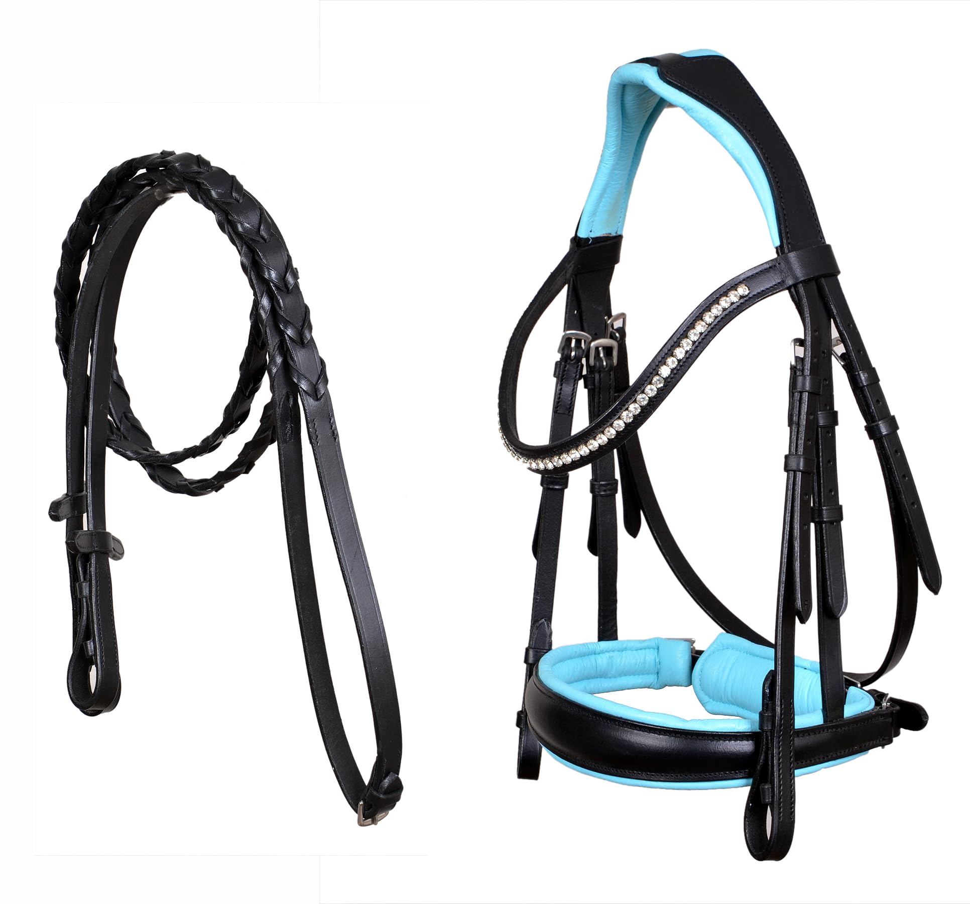 CHALLENGER Horse English All-Purpose Pleasure Padded Leather Bridle w/Reins 803HI02TR-F