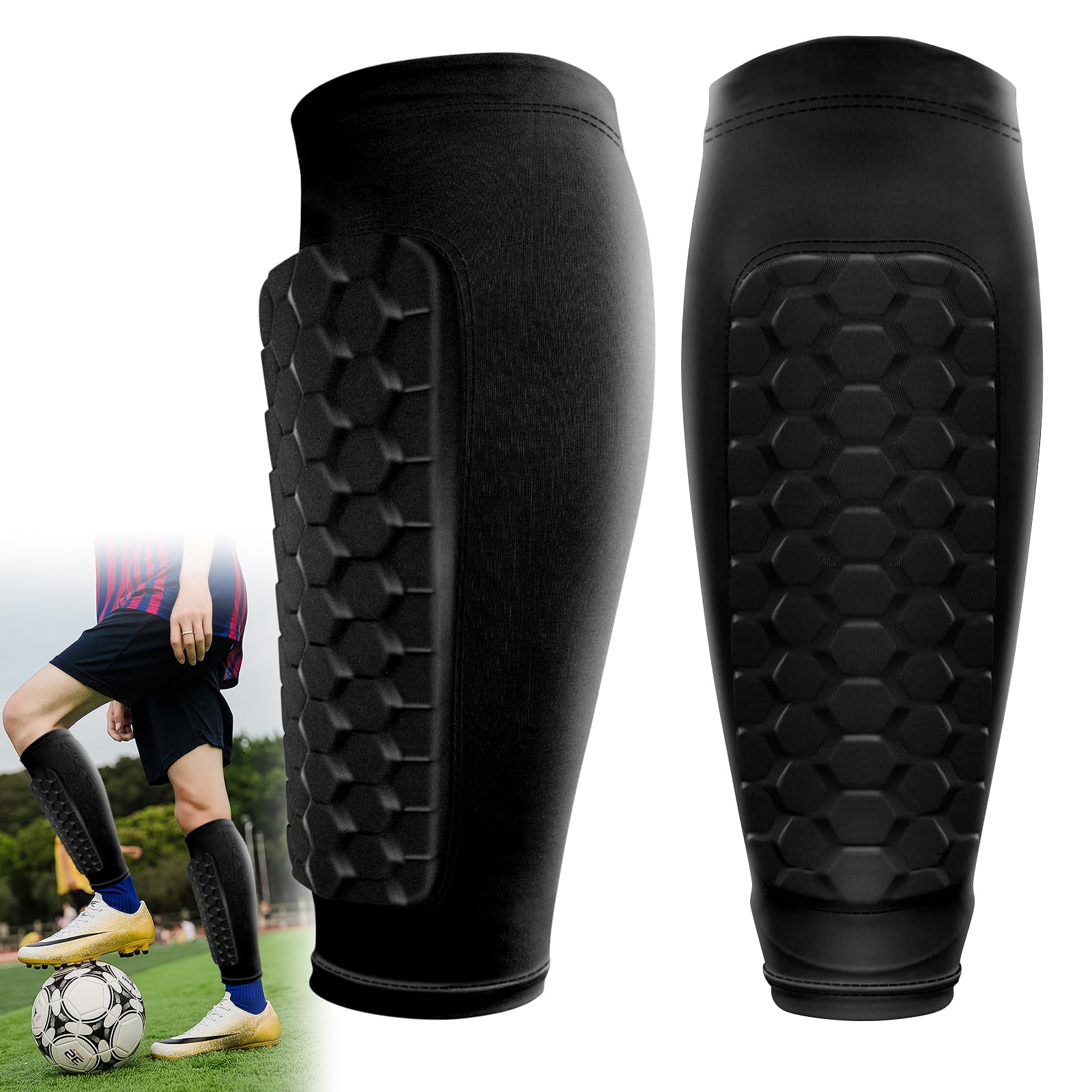 1 Paire Protège-Tibias Football Manchons Compression Anti-Chocs - Hommes Femmes Enfants