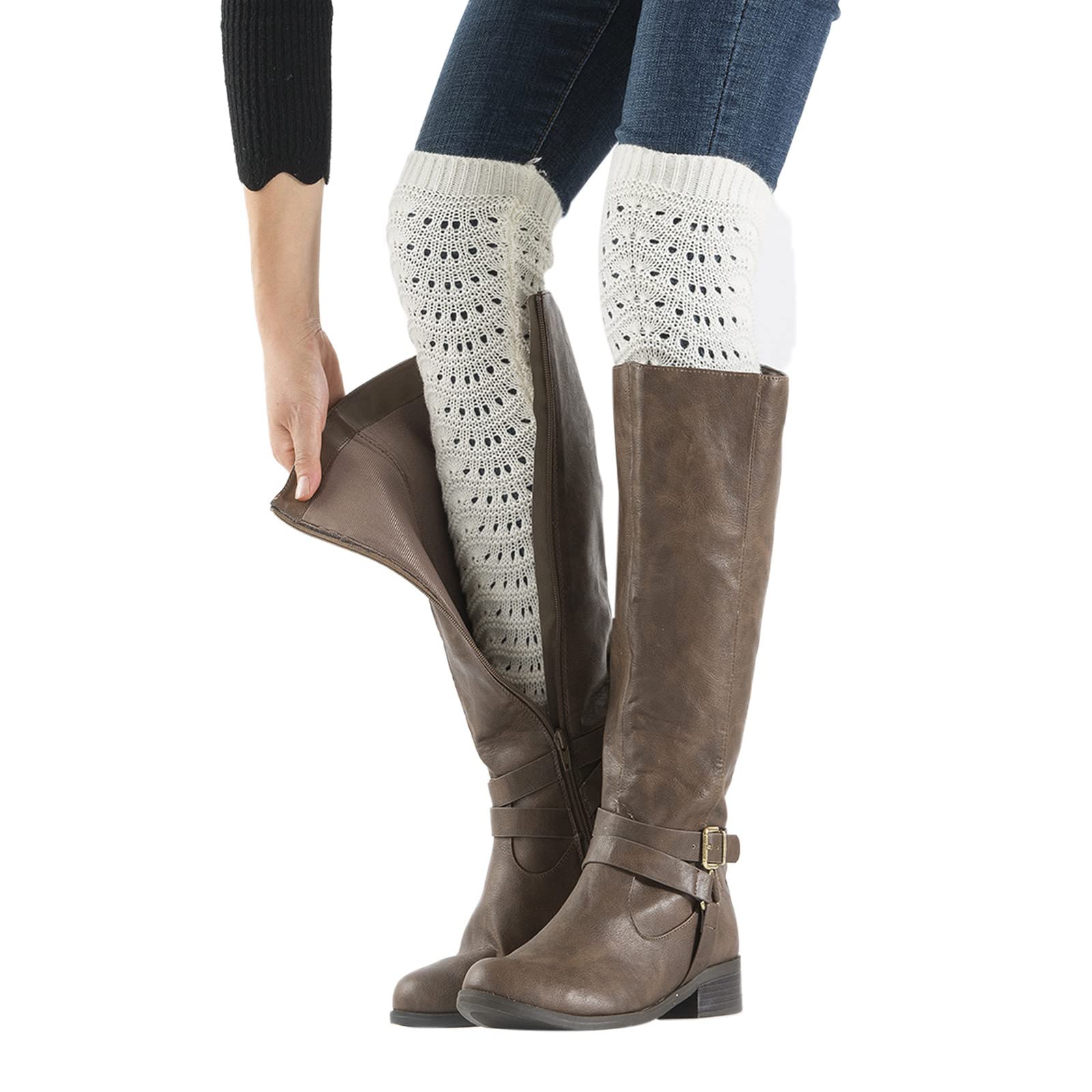 Knit Leg Warmers Women Chunky Hollow Winter Warm Long Socks Vintage Cozy Soft Crochet Casual Leg Warmers