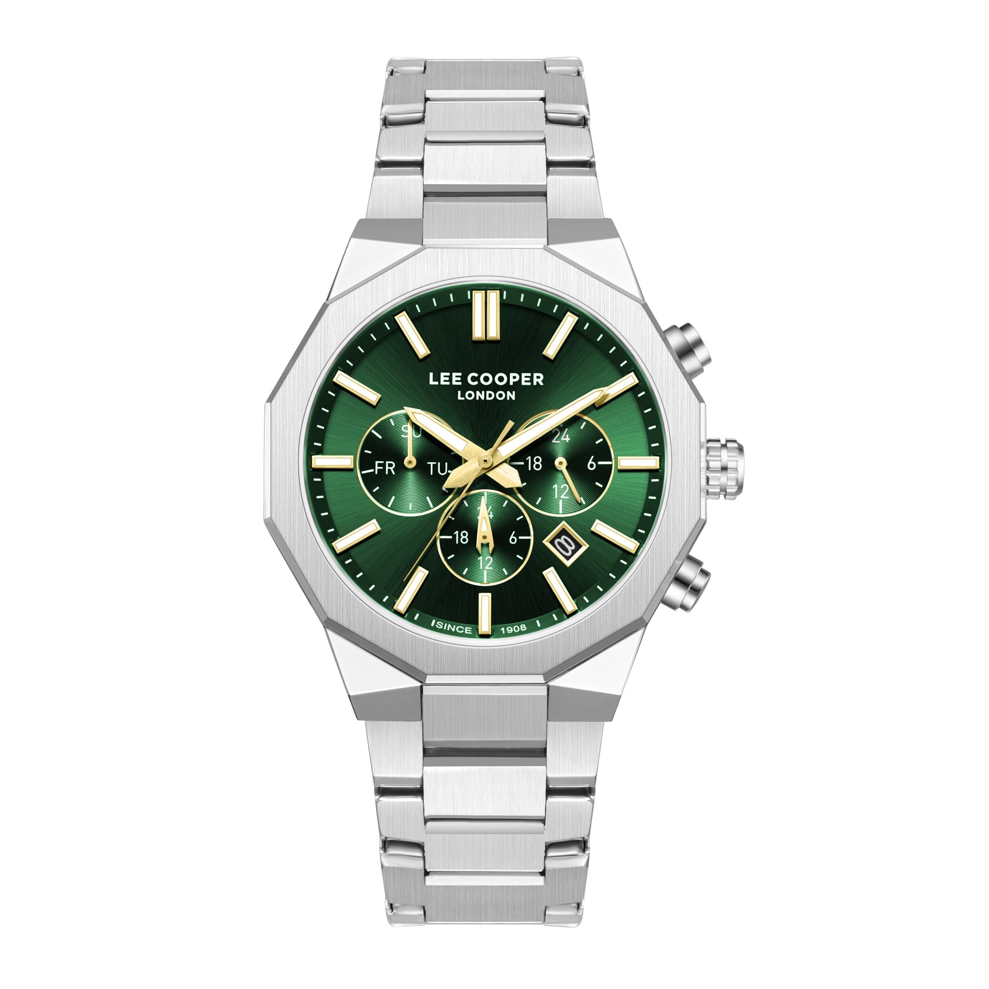 Erkek Kol Saati, Multifonksiyon, Quartz, Yeşil Kadran, Gümüş Kasa, Gümüş Kayış, 42,5mm, 3ATM, LC08218.370