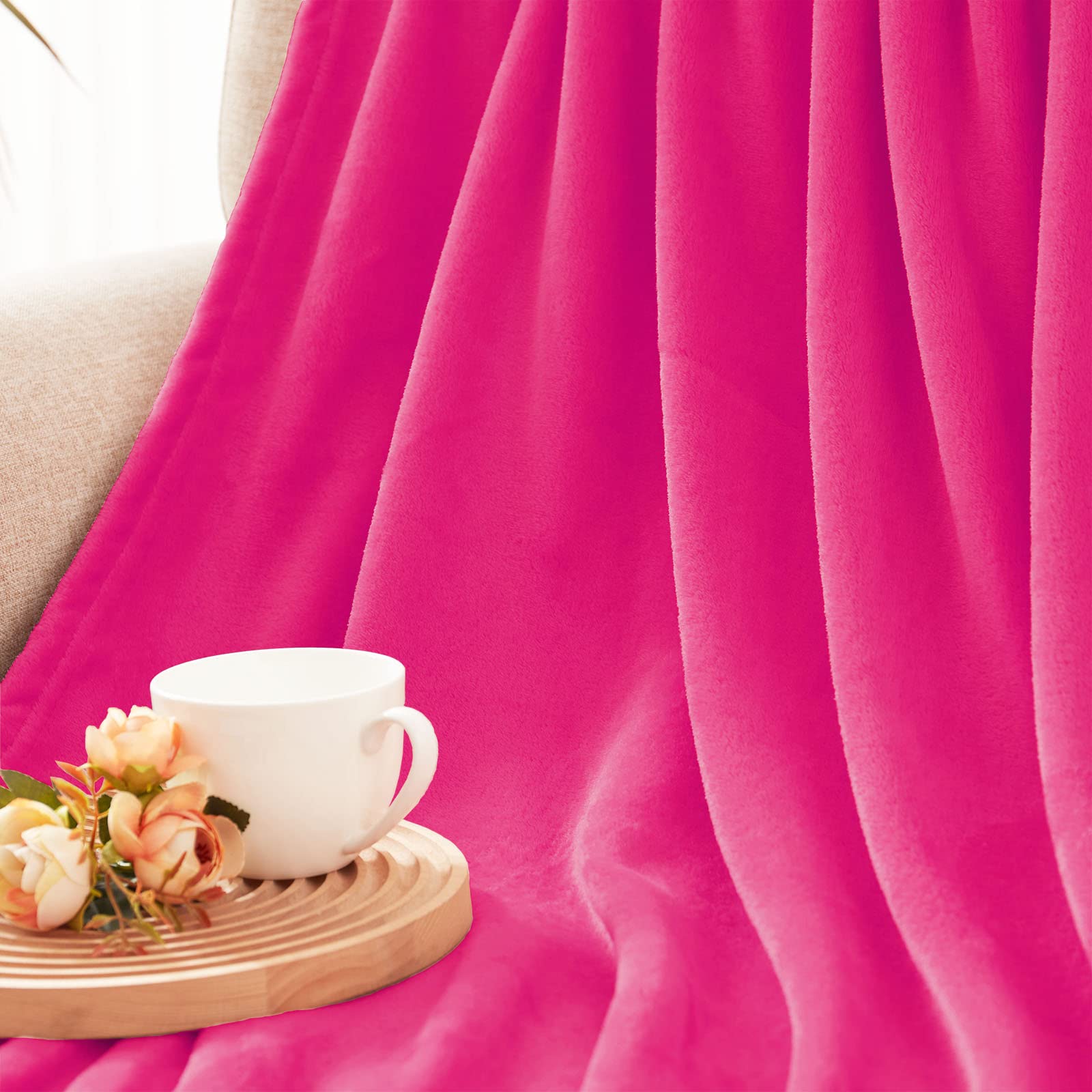 Exclusivo Mezcla Przytulny koc polarowy na kanapę, super miękki i ciepły koc na sofę, koc na porę roku, pluszowy i lekki, 150 x 200 cm, różowy (Hot Pink)
