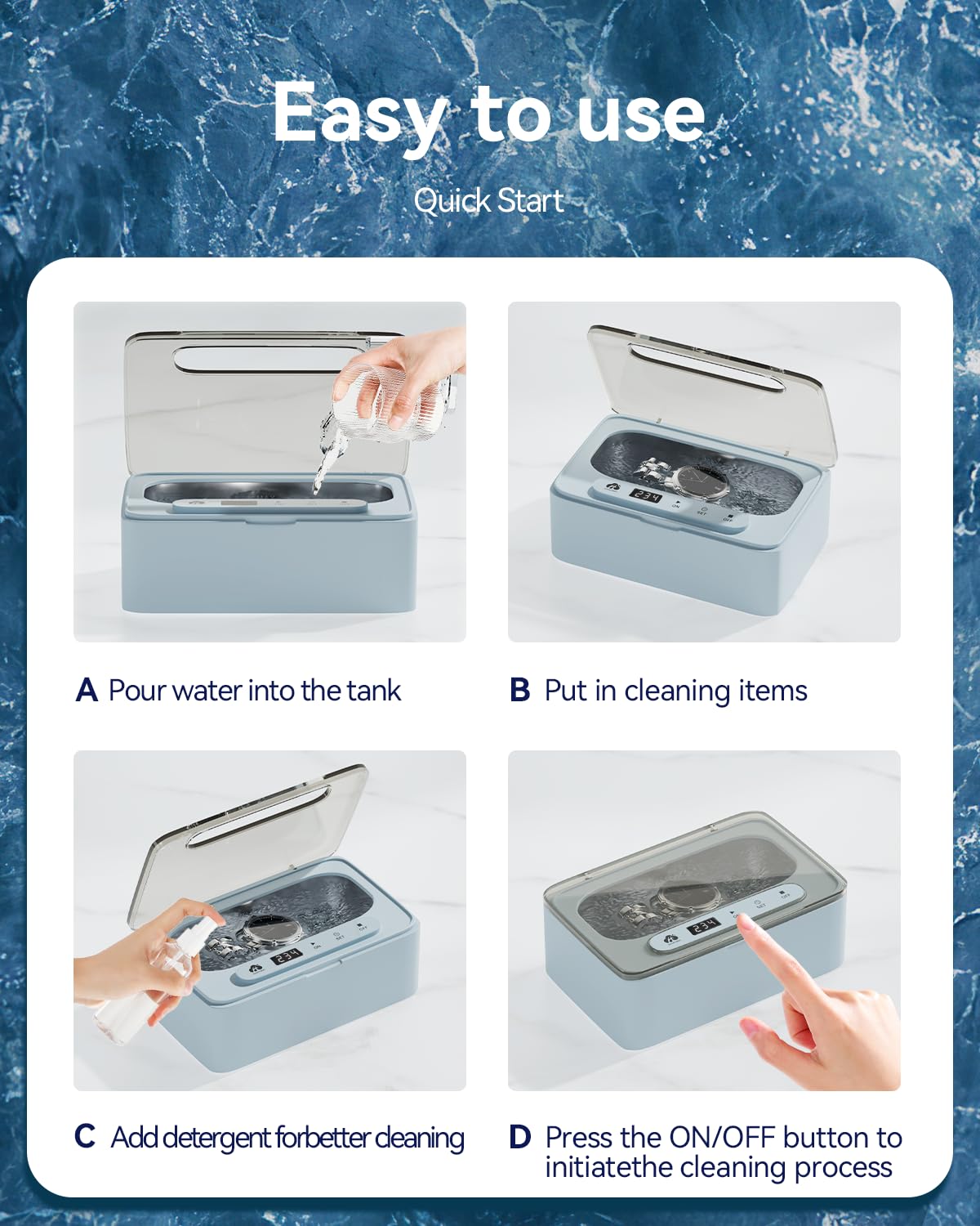 Ultrasonic Jewelry Cleaner, 47kHz Ultrasonic Retainer Cleaner for Jewelry, Eyeglass, Braces, Rings,Watch Band,Dentures, 3 Cleaning Modes Ultrasonic Cleaner Machine, 330ML Capacity Ring Cleaner