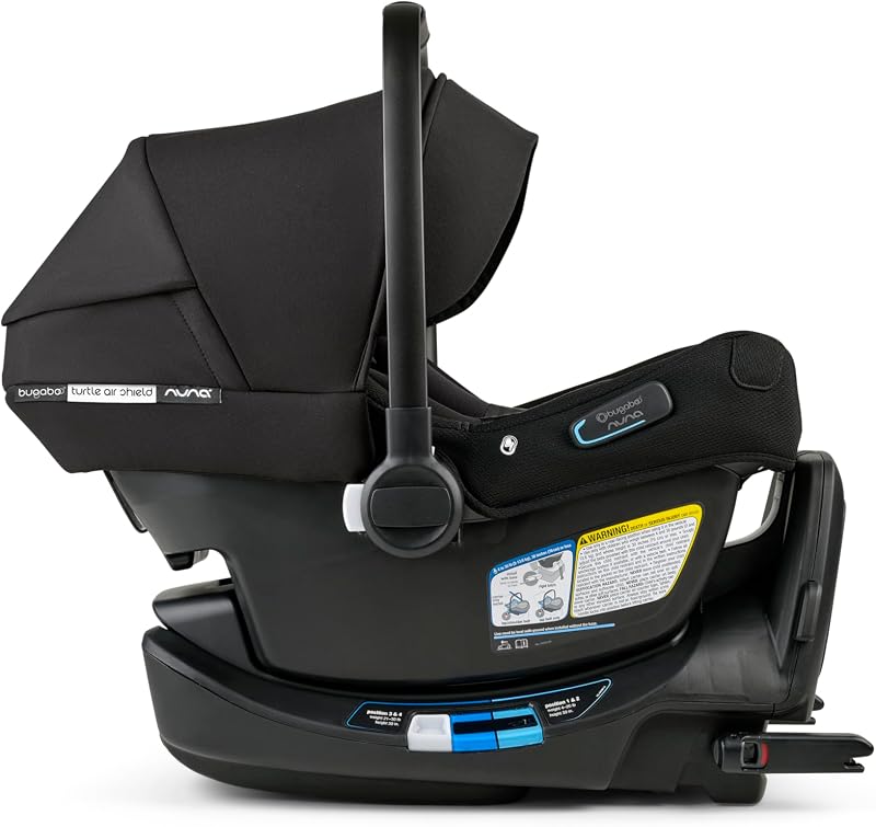 Turtle Air Shield by Nuna car seat + Recline Base | Lightweight newborn car seat, recline base, 5-point harness, one-hand buckle, stroller travel system compatible, Black