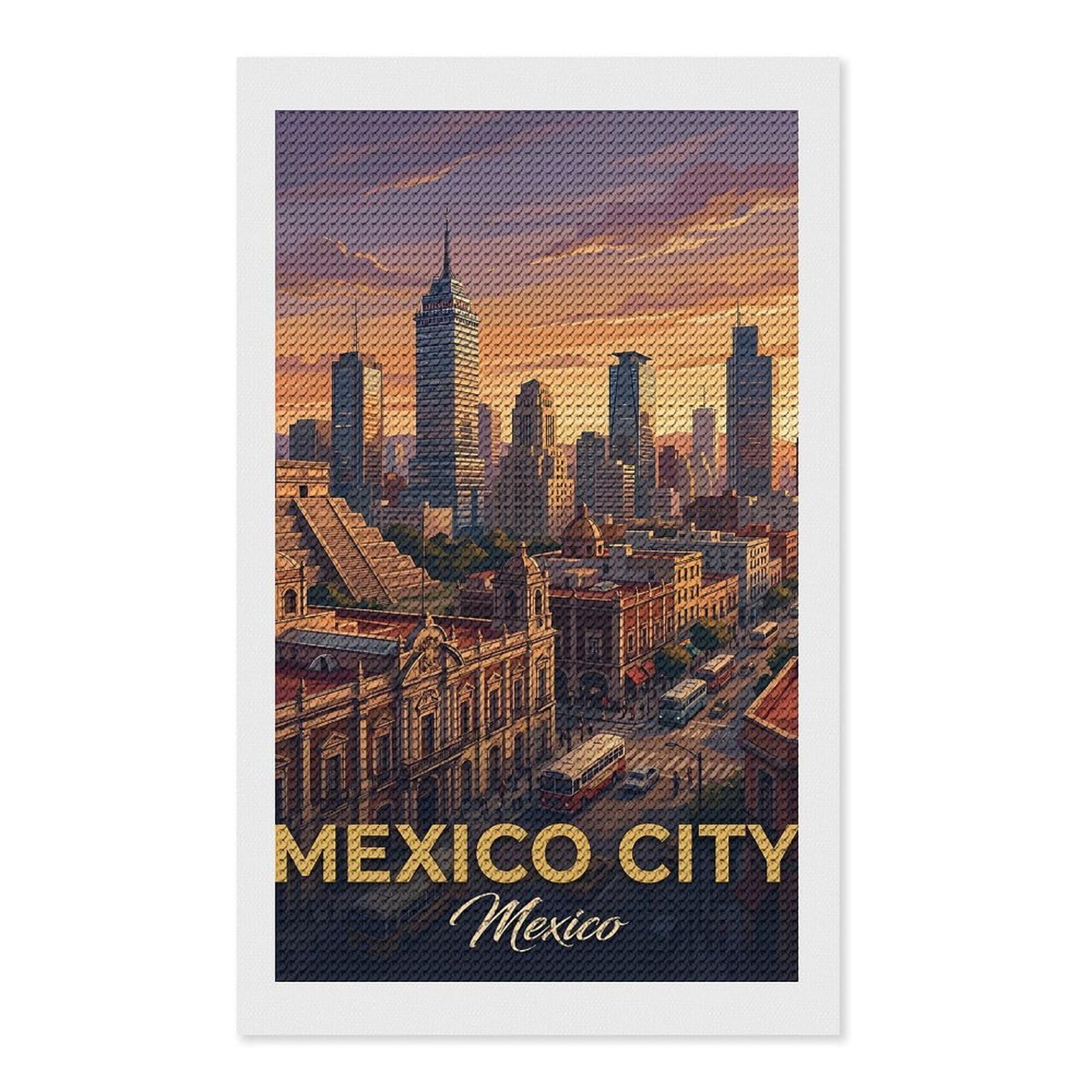 Junmoney Mexico City Skyline at Sunset Diamond Painting Kit 12"x20", for Women, Simple to Start, Bedroom Decor, Christmas Gift, Good for Quiet Evenings