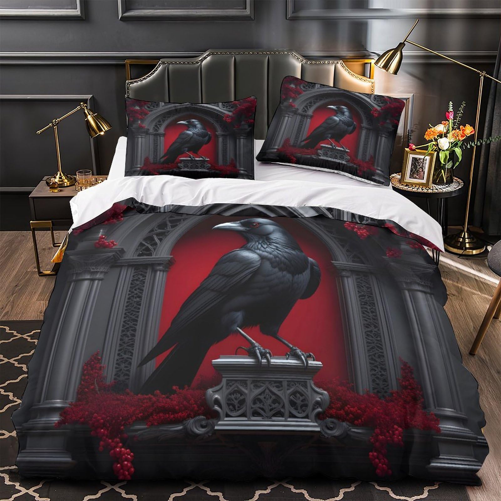 Parure de lit corbeau gothique 3D pour une ambiance dark fantasy chaque nuit