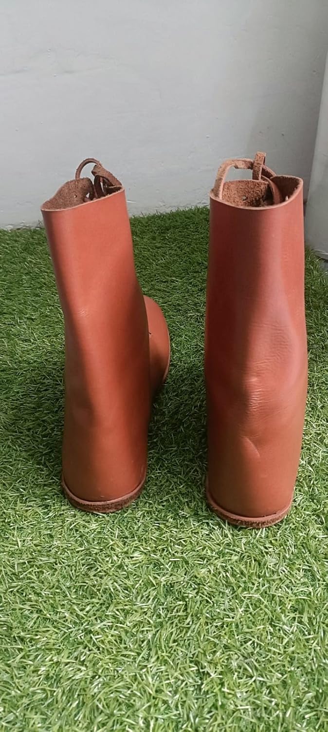 Medieval Brown Leather Lace-Up Boots for Men, Handmade Renaissance Costume Footwear, Vintage Triangular Cutout Design, Size 13