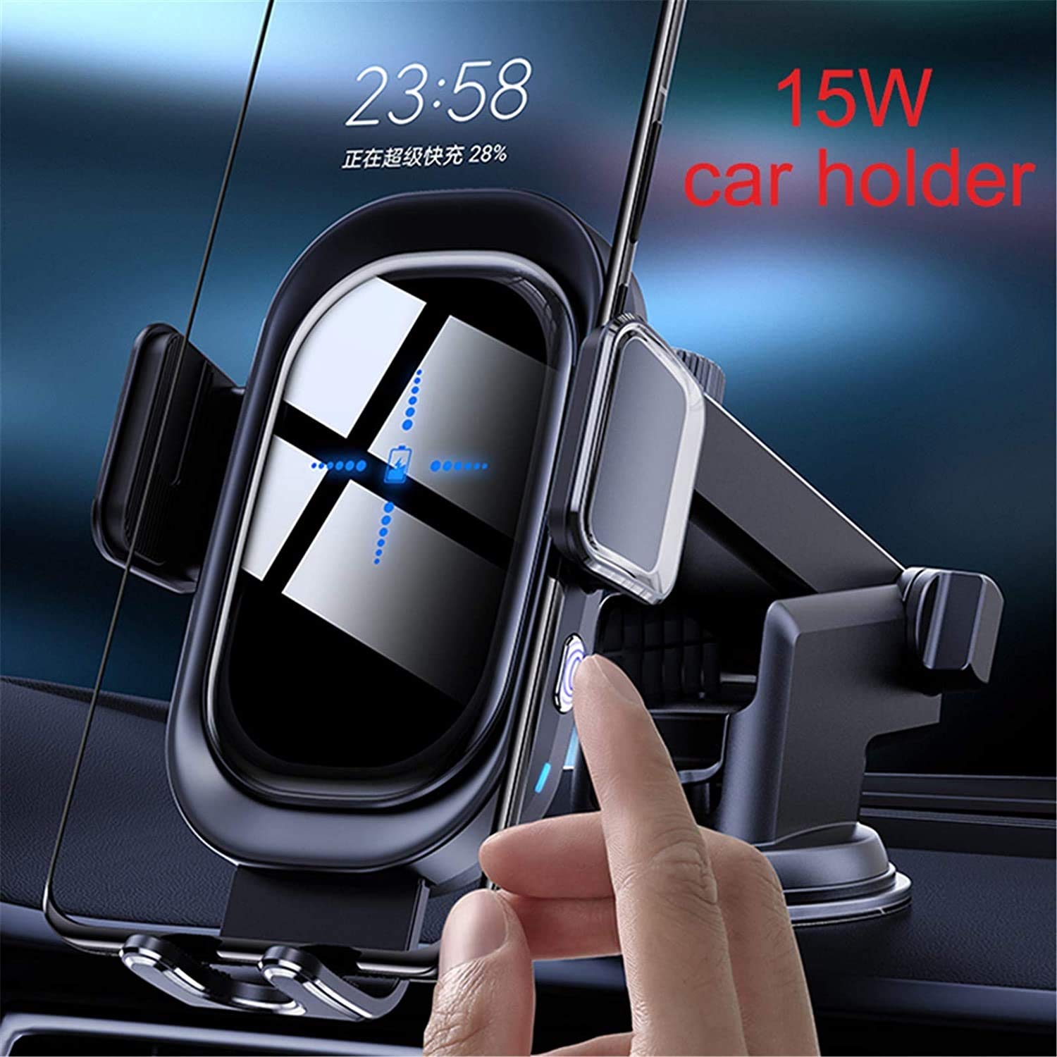 Cargador de automóvil inalámbrico, 15W Qi Carga rápida Automóviles Automóviles Automóviles, Soporte de teléfono de ventilación de avión de Windshield, Soporte de soporte de ventosa Soporte de car