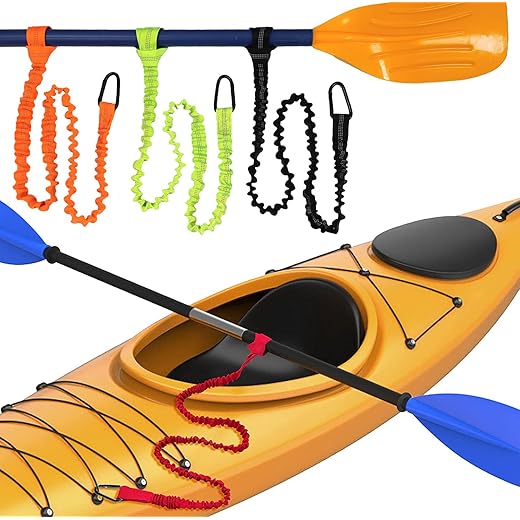 Paddle Leash Kayak Paddle Holder Tool Lanyard - 2 Pack Stretchable Paddle Strap with Carabiner Secure Leash Lanyard Rope for SUP Kayak Canoe Paddle Fishing Pole Rod