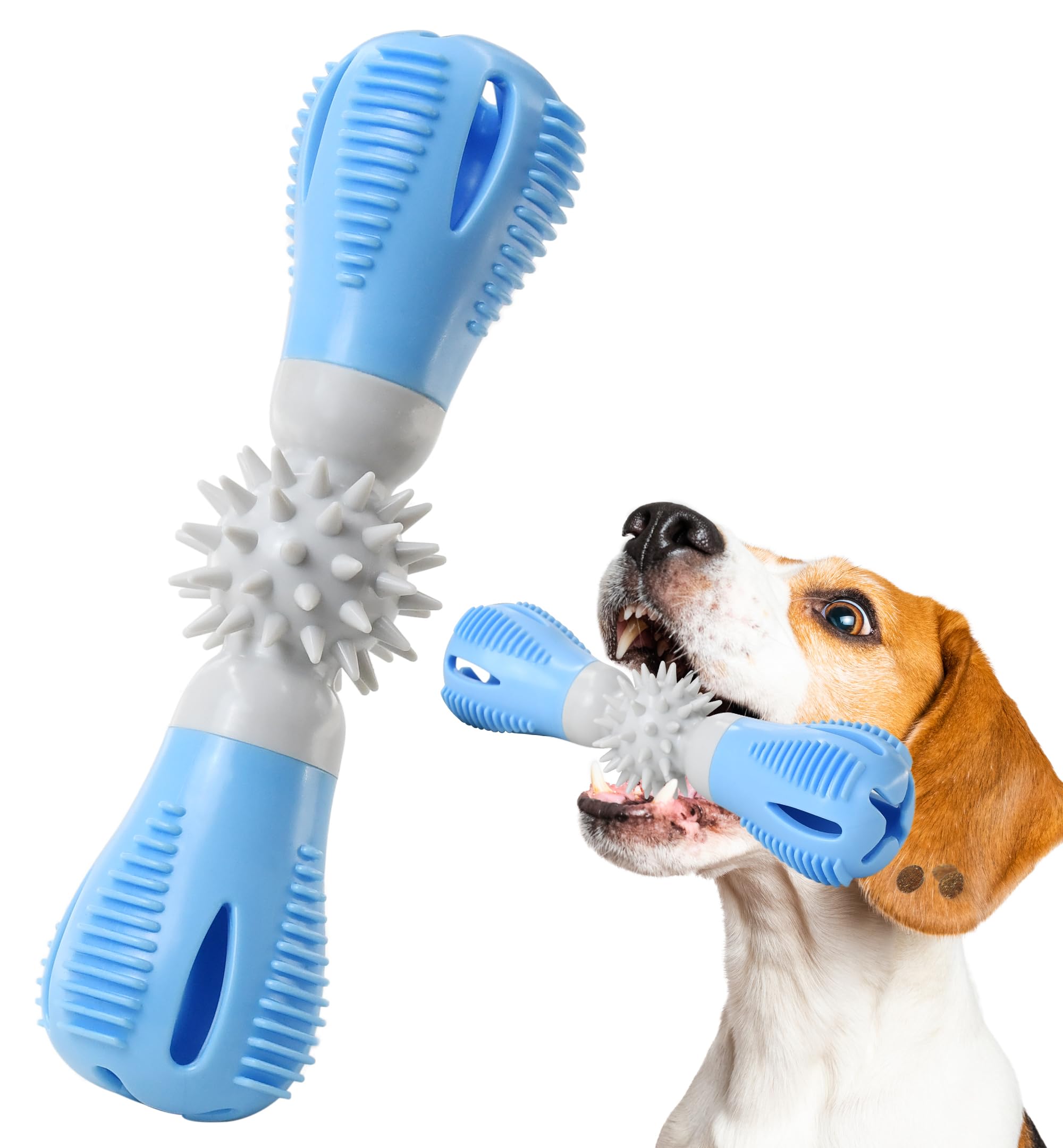 IPTPAS Durable Dog Chew Toy, Natural Rubber Treat Dispensing Puzzle Toy for Small & Medium Breeds – Interactive Teething, Training, and Dental Care Toy to Keep Dogs Engaged & Relieve Boredom (Blue)